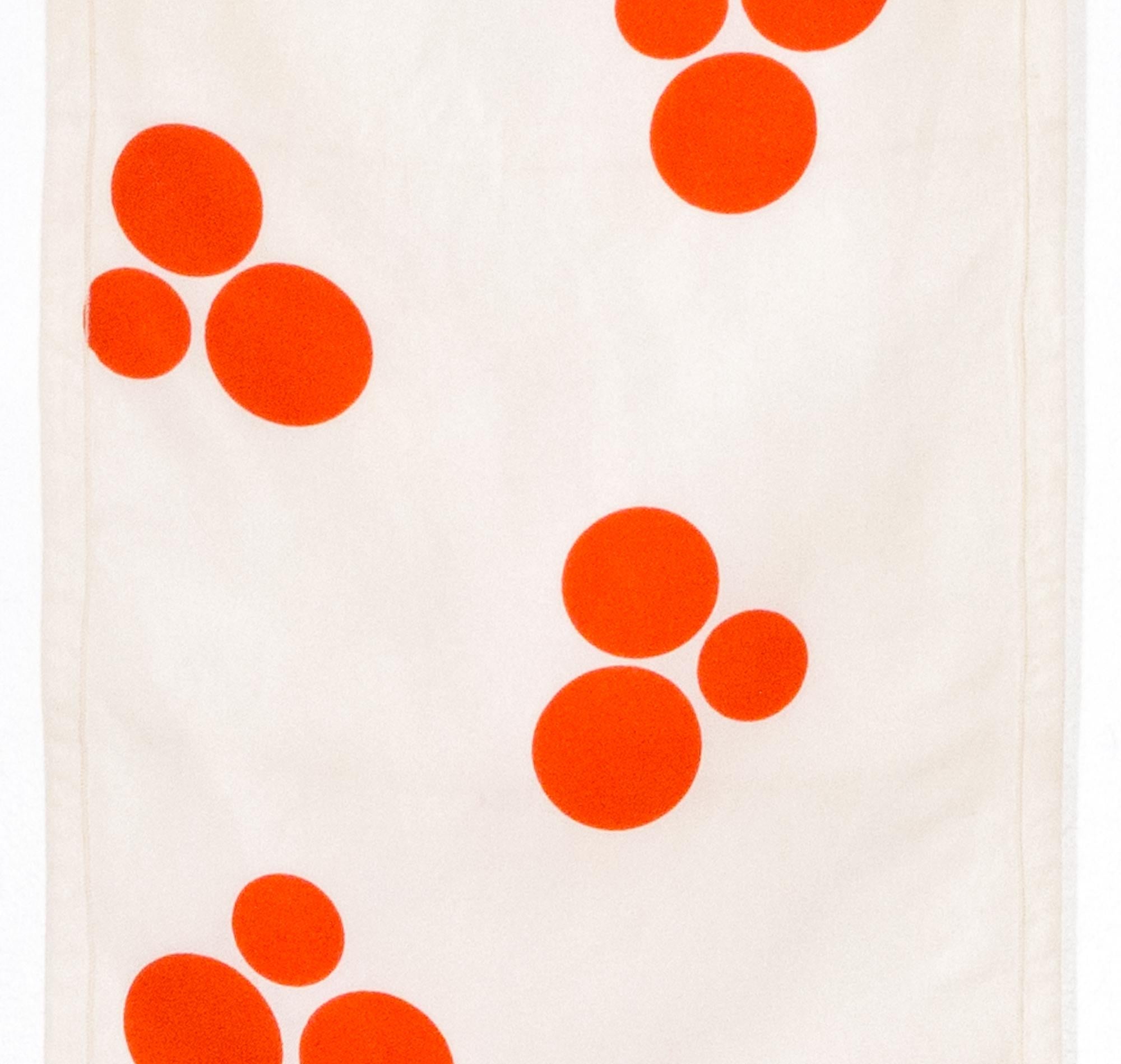 White Courreges 1970s Red Dots Silk Scarf