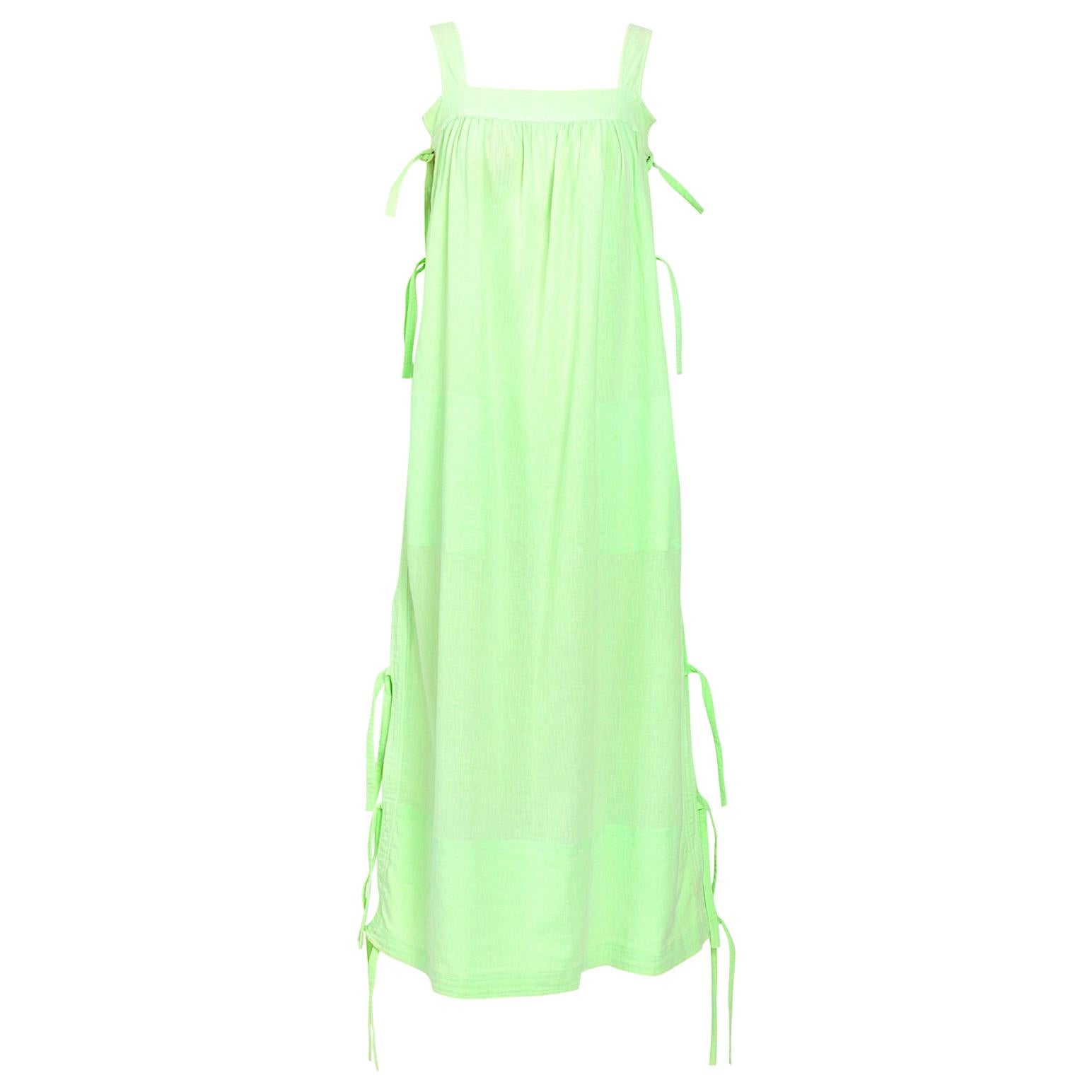 Courreges 1970s vintage lime green cotton long summer dress For Sale
