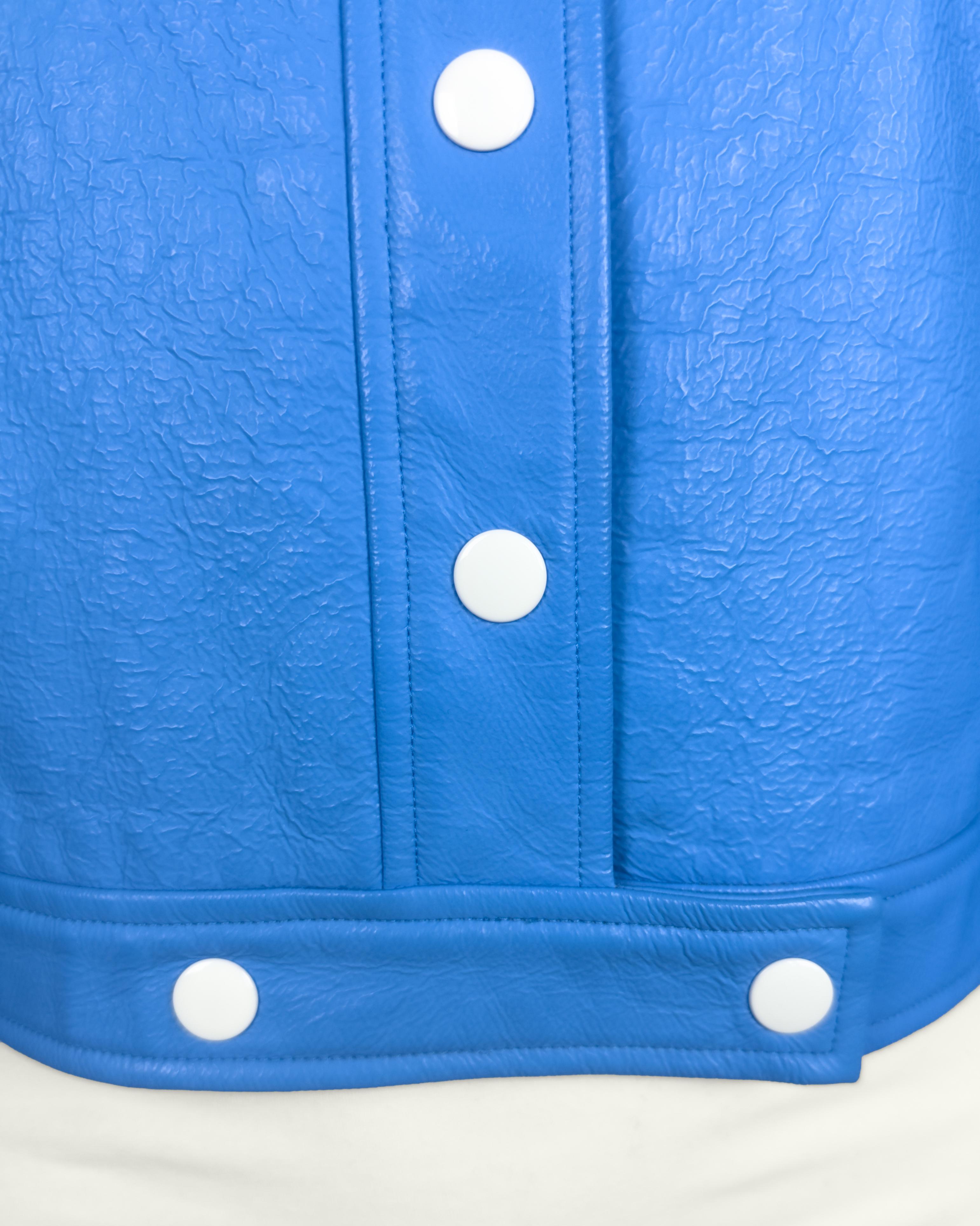 Courrèges 1990's Iconic Vinyl Bleu and White Leather Logo Jacket 1