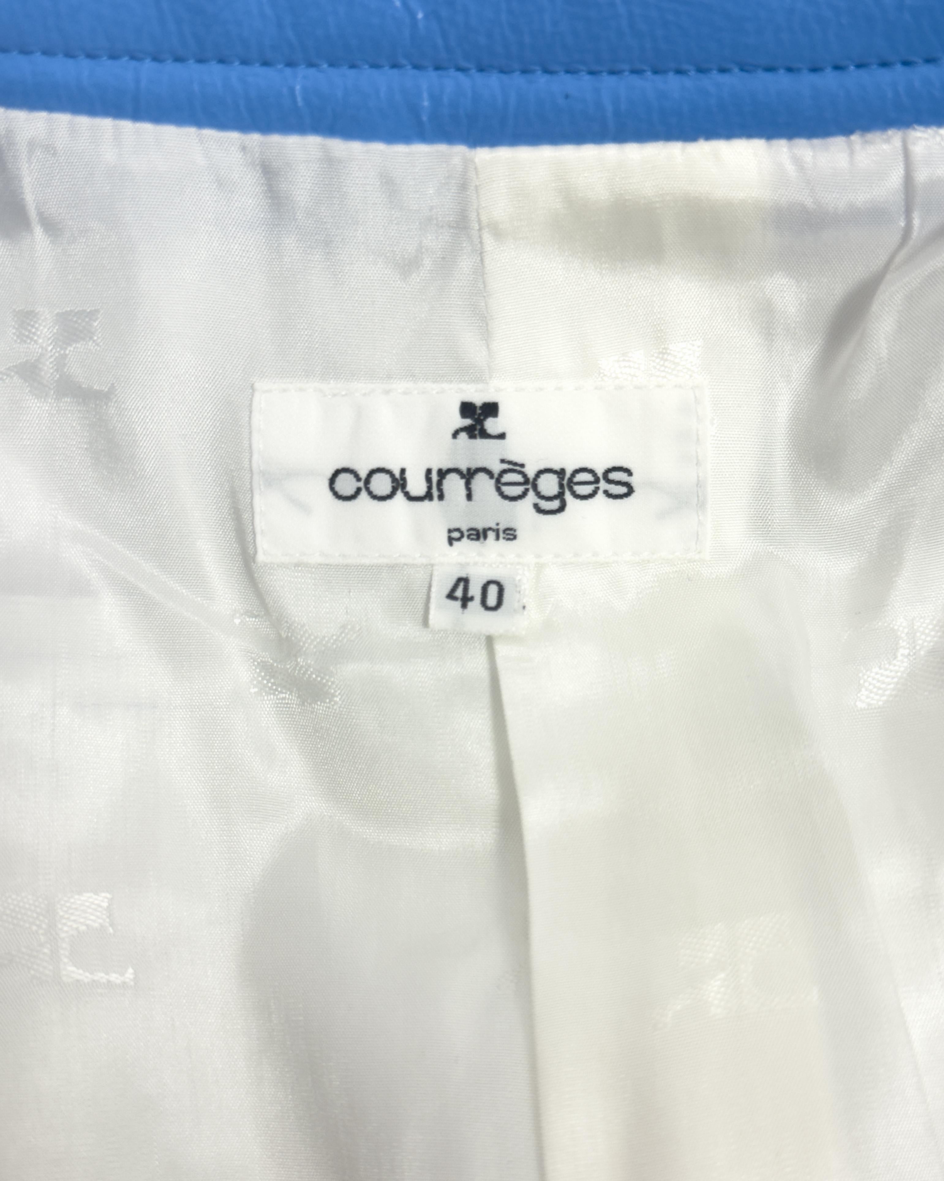 Courrèges 1990's Iconic Vinyl Bleu and White Leather Logo Jacket 2