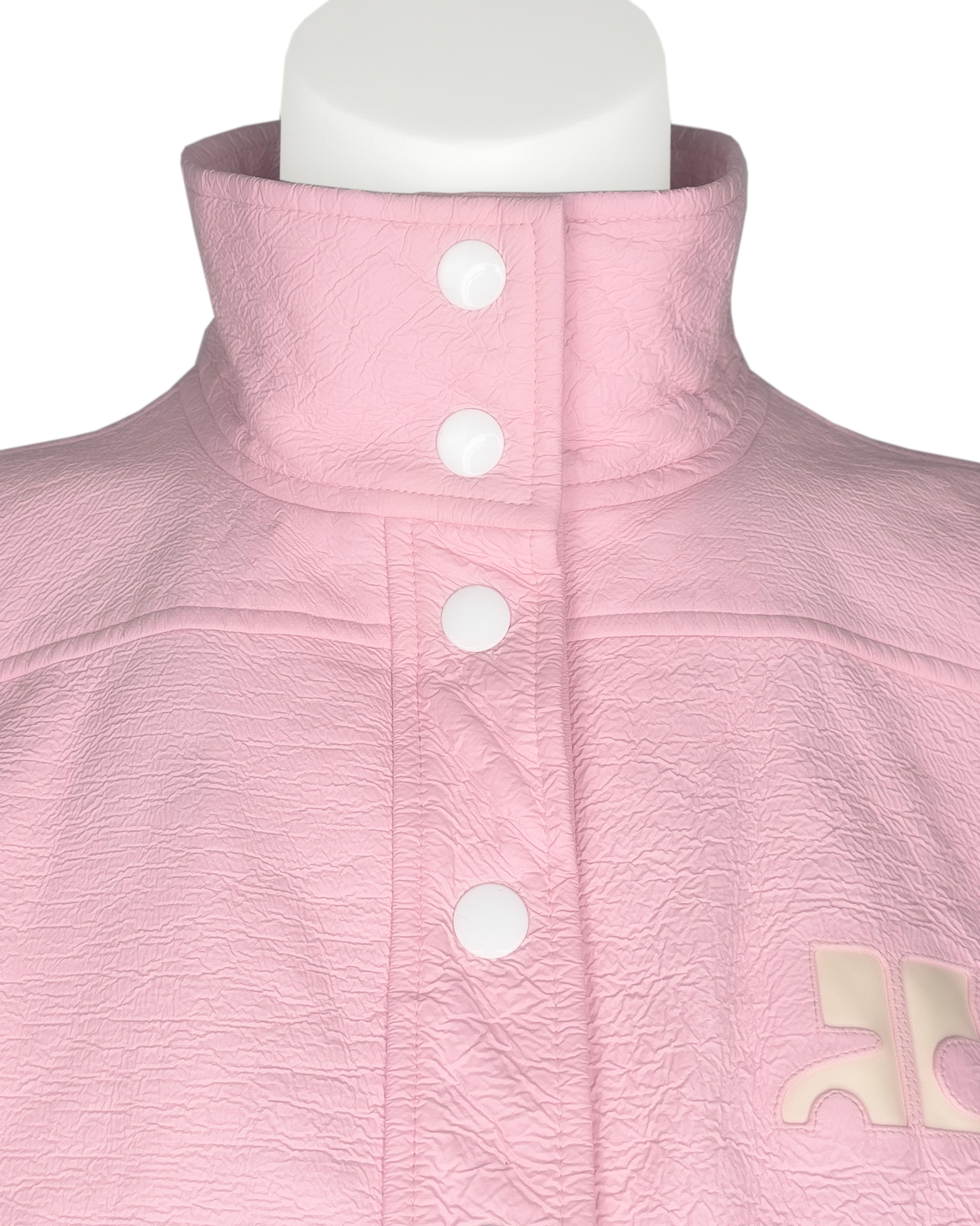 Women's Courrèges 1990's Iconic Pink and Cream Vinyl Leather Logo Jacket