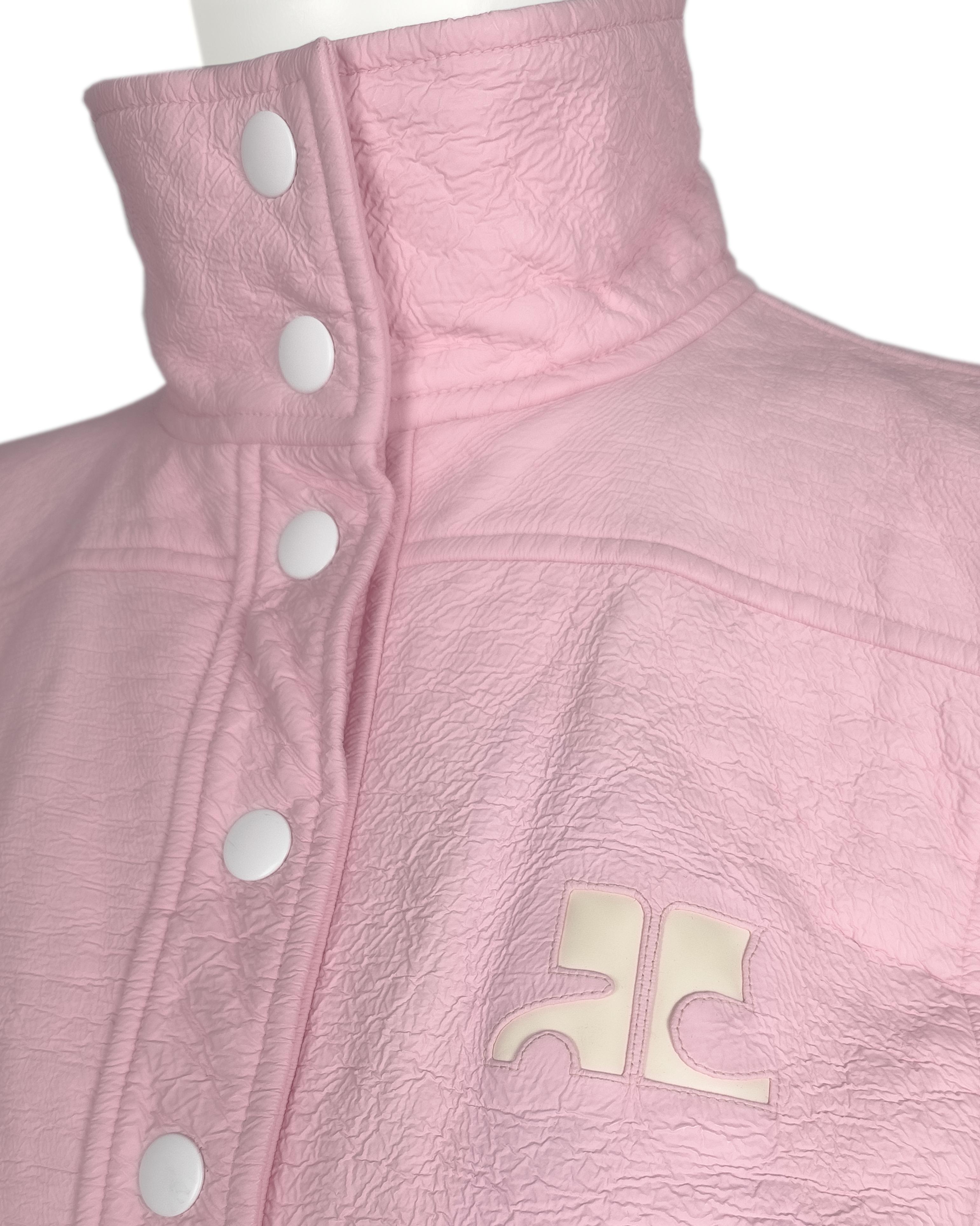 Courrèges 1990's Iconic Pink and Cream Vinyl Leather Logo Jacket 1