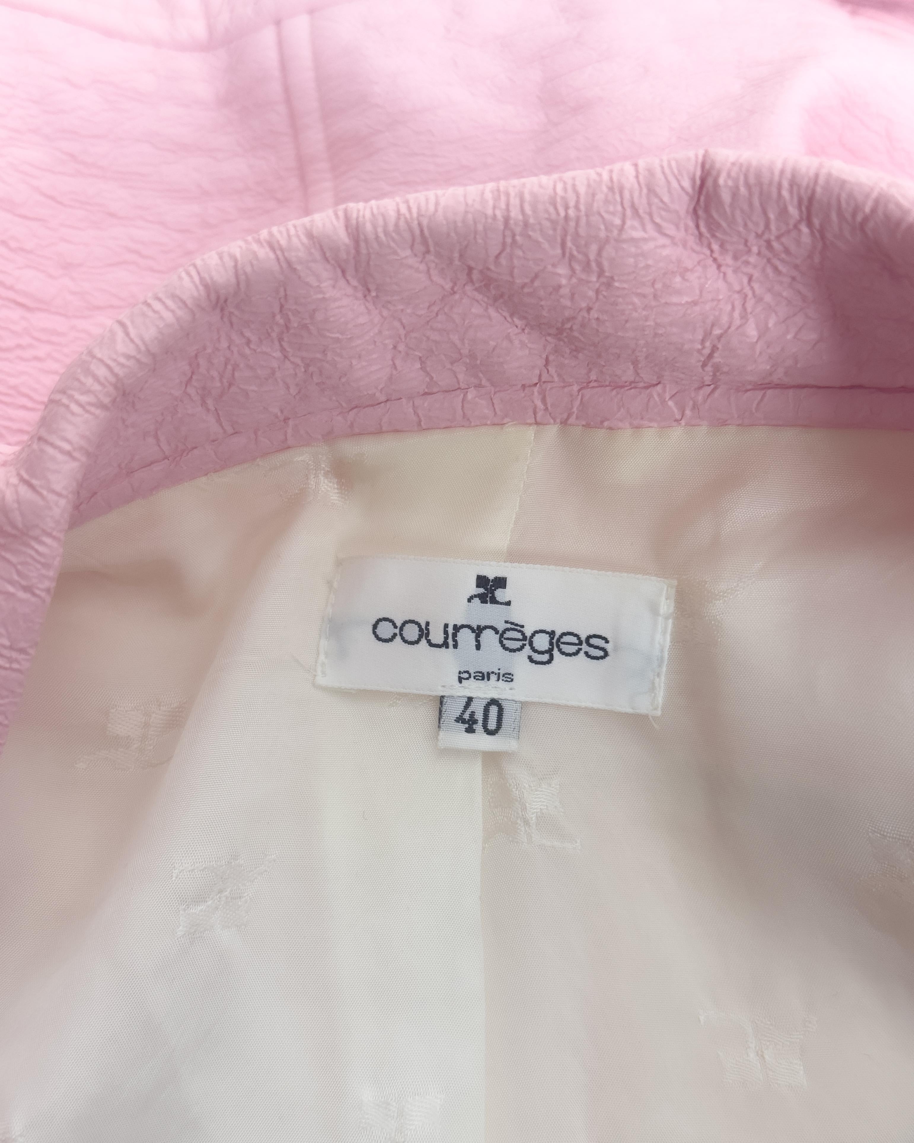 Courrèges 1990's Iconic Pink and Cream Vinyl Leather Logo Jacket 4