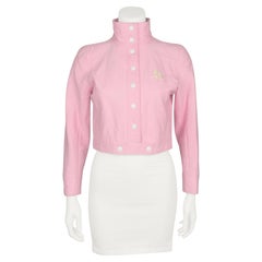Courrèges 1990's Iconic Pink and Cream Vinyl Leather Logo Jacket