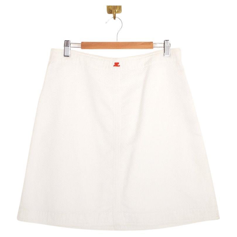Courrèges A-Line Textured Futuristic White & Red Tennis Mini Skirt For Sale