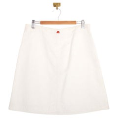 Retro Courrèges A-Line Textured Futuristic White & Red Tennis Mini Skirt