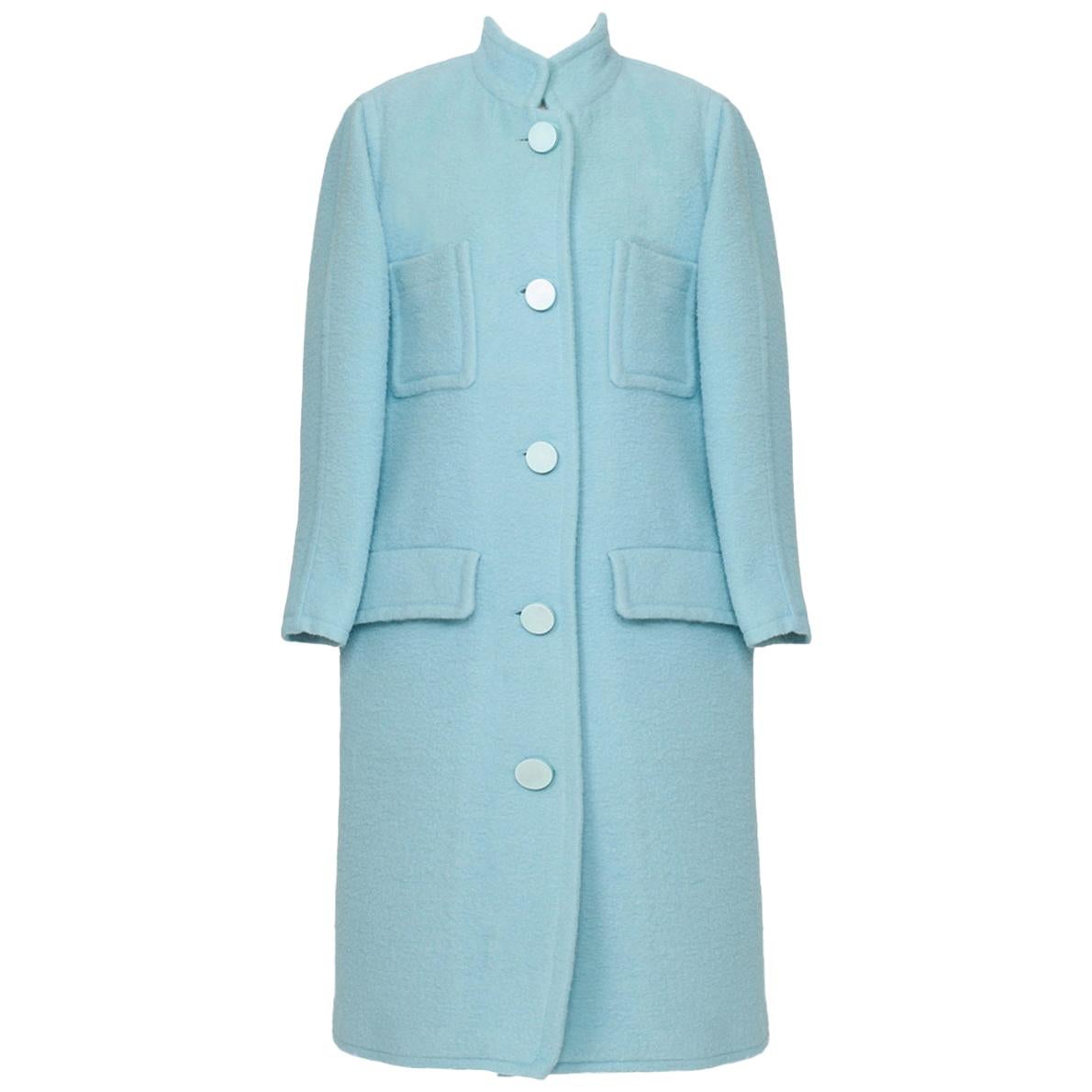 Courreges Baby Blue Wool Coat France 1970s