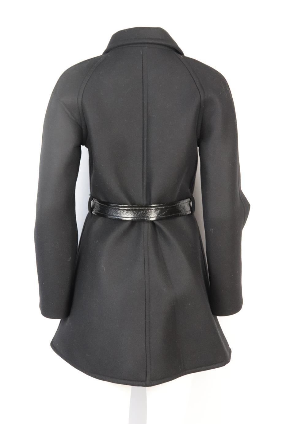 Women's Courrēges Belted Leather Trimmed Wool Blend Coat Fr 38 Uk 10