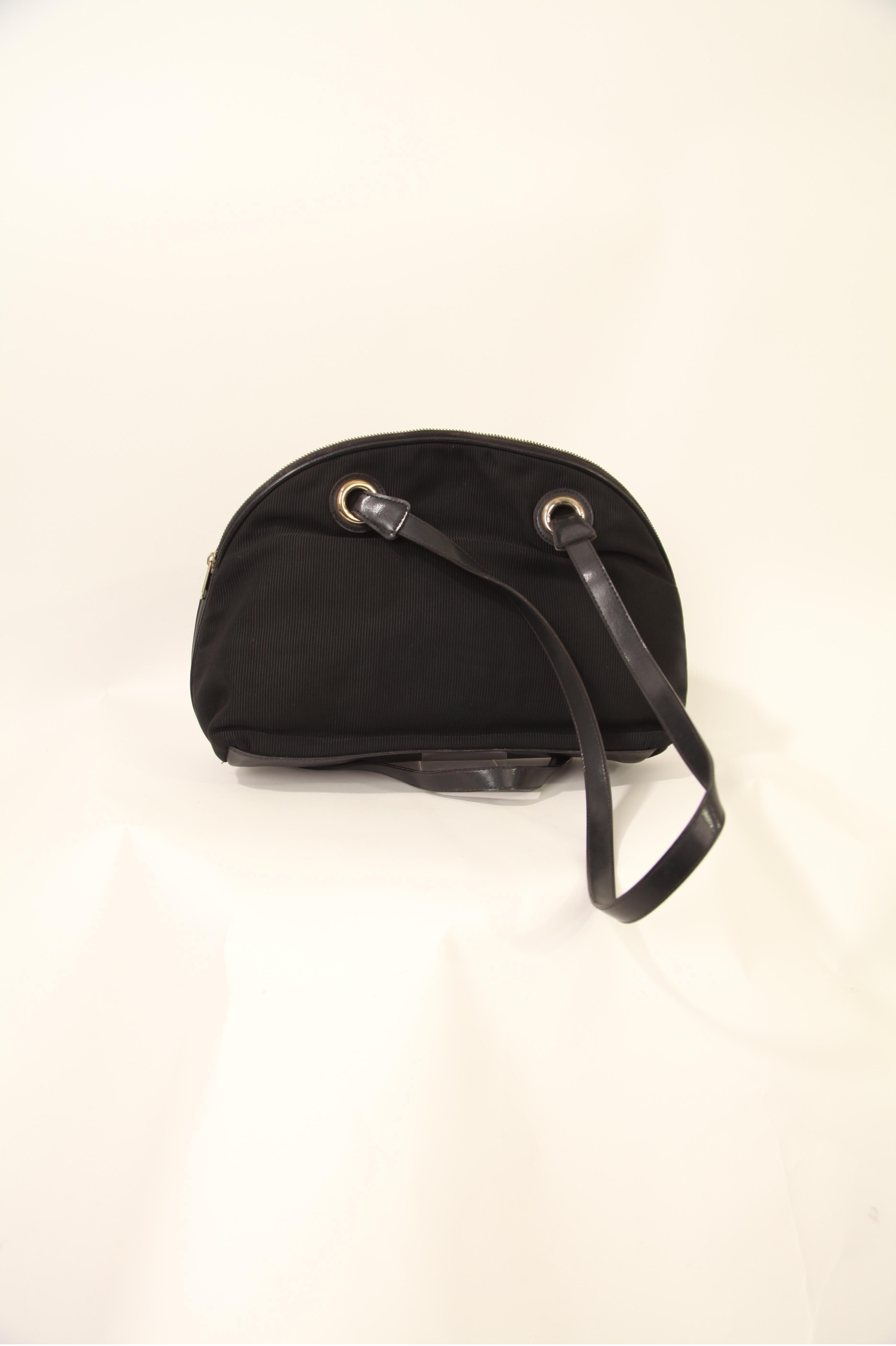 Courreges black corduroy demi-lune bag with gold studs logo signature. 1960s In Good Condition For Sale In London, GB