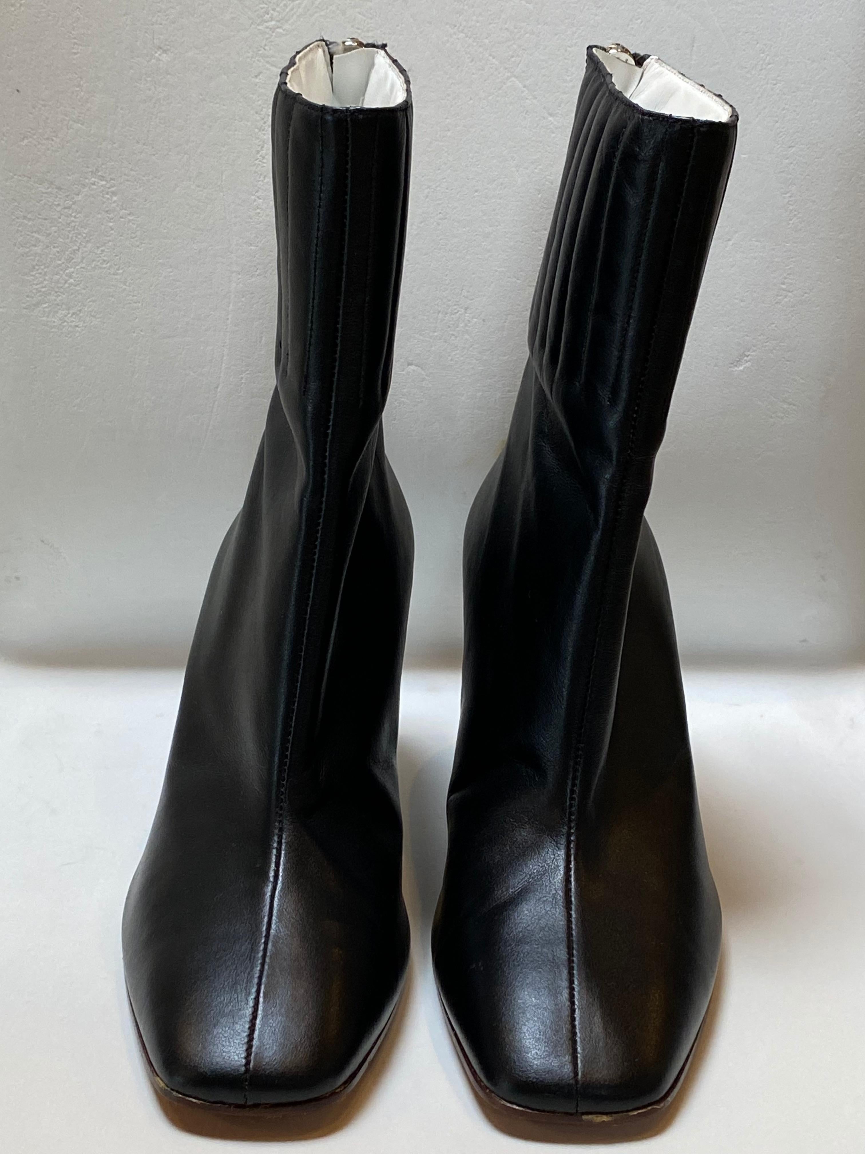 Women's Courreges Black Leather Ankle Boot with Plexi Wedge Heel For Sale