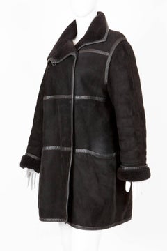 Courreges Black Leather Coat, 1980s