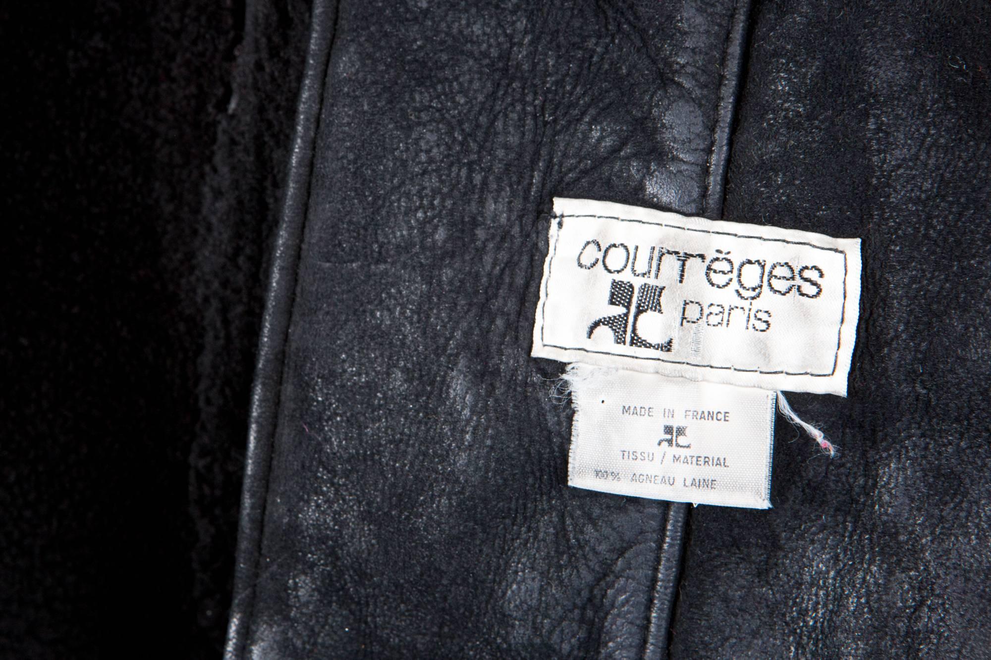 Courreges Black Leather Coat, 1980s  For Sale 1