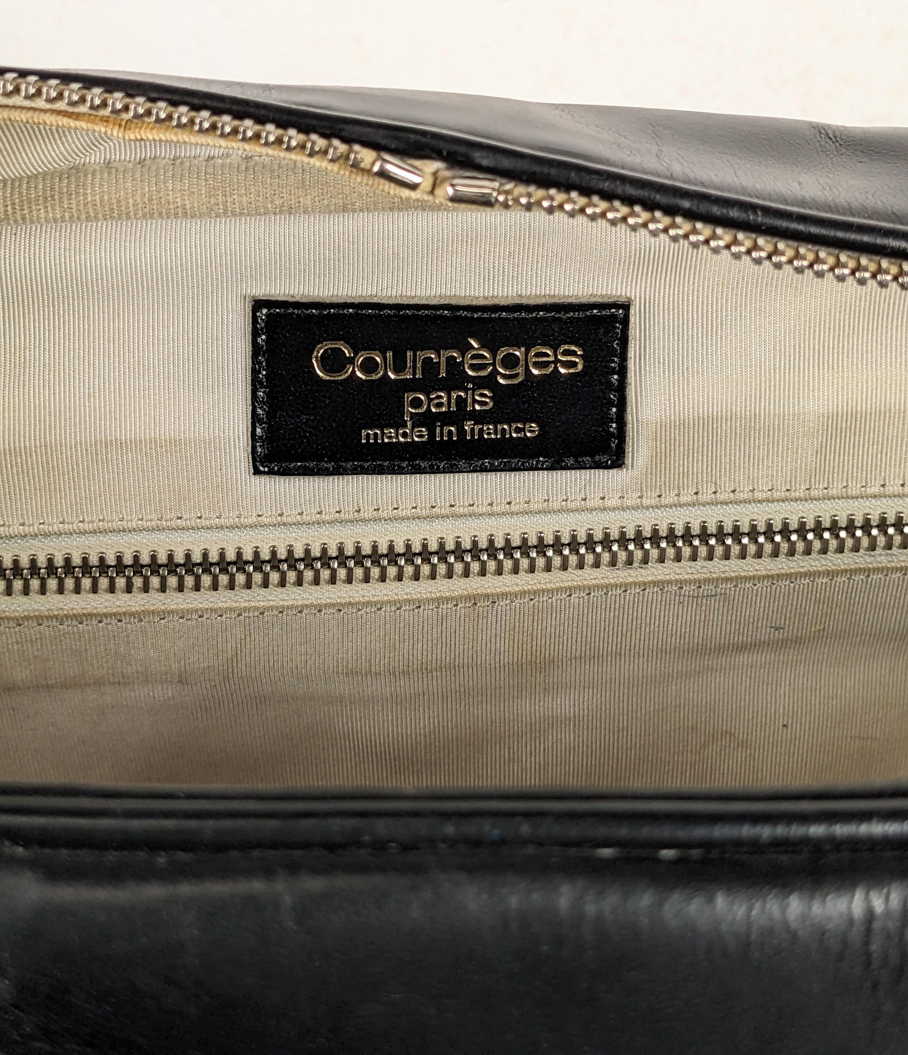 Courreges Black Leather Logo Satchel For Sale 2