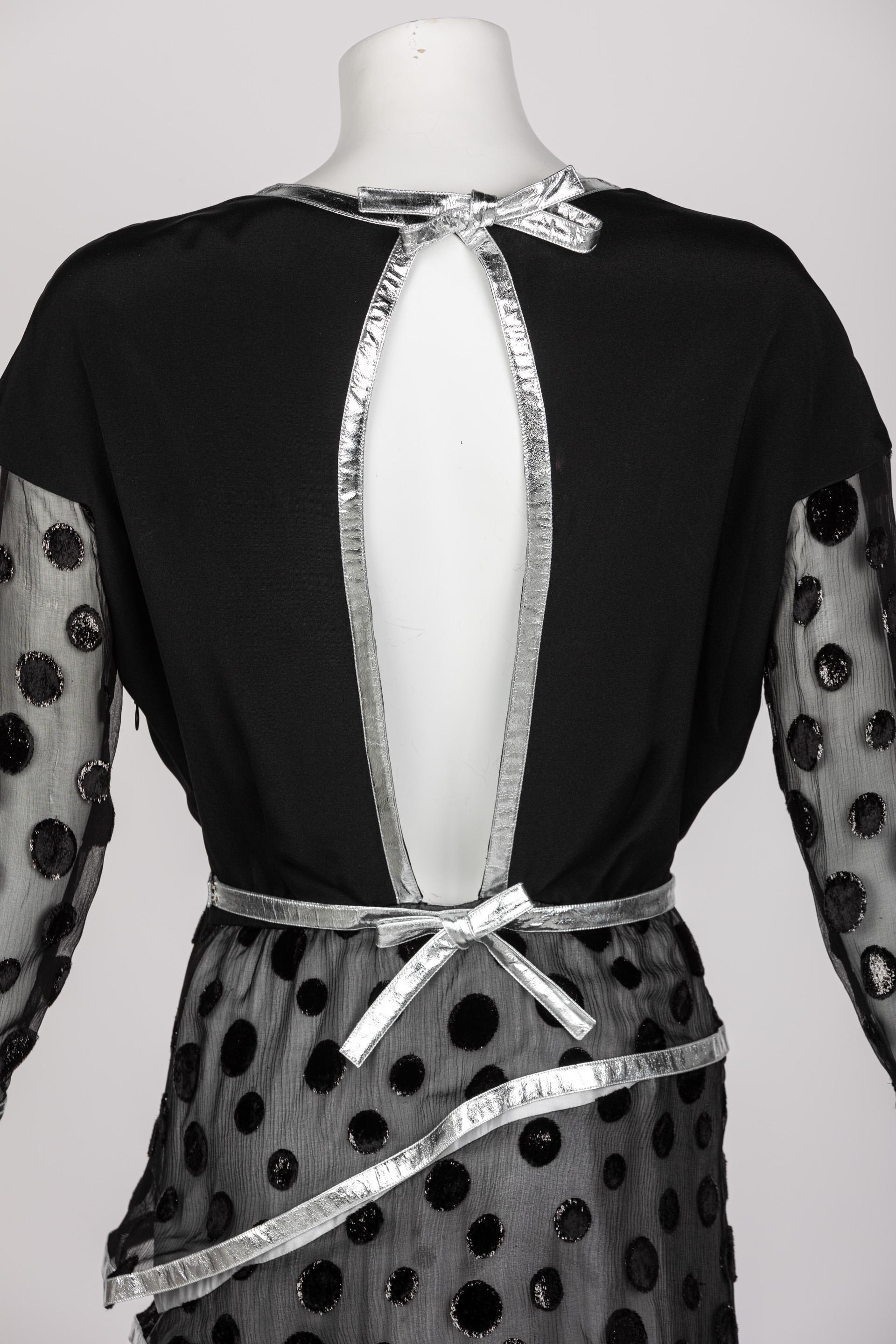 Women's Courrèges Black Metallic Polka Dot Layered Maxi Dress, 1970s For Sale