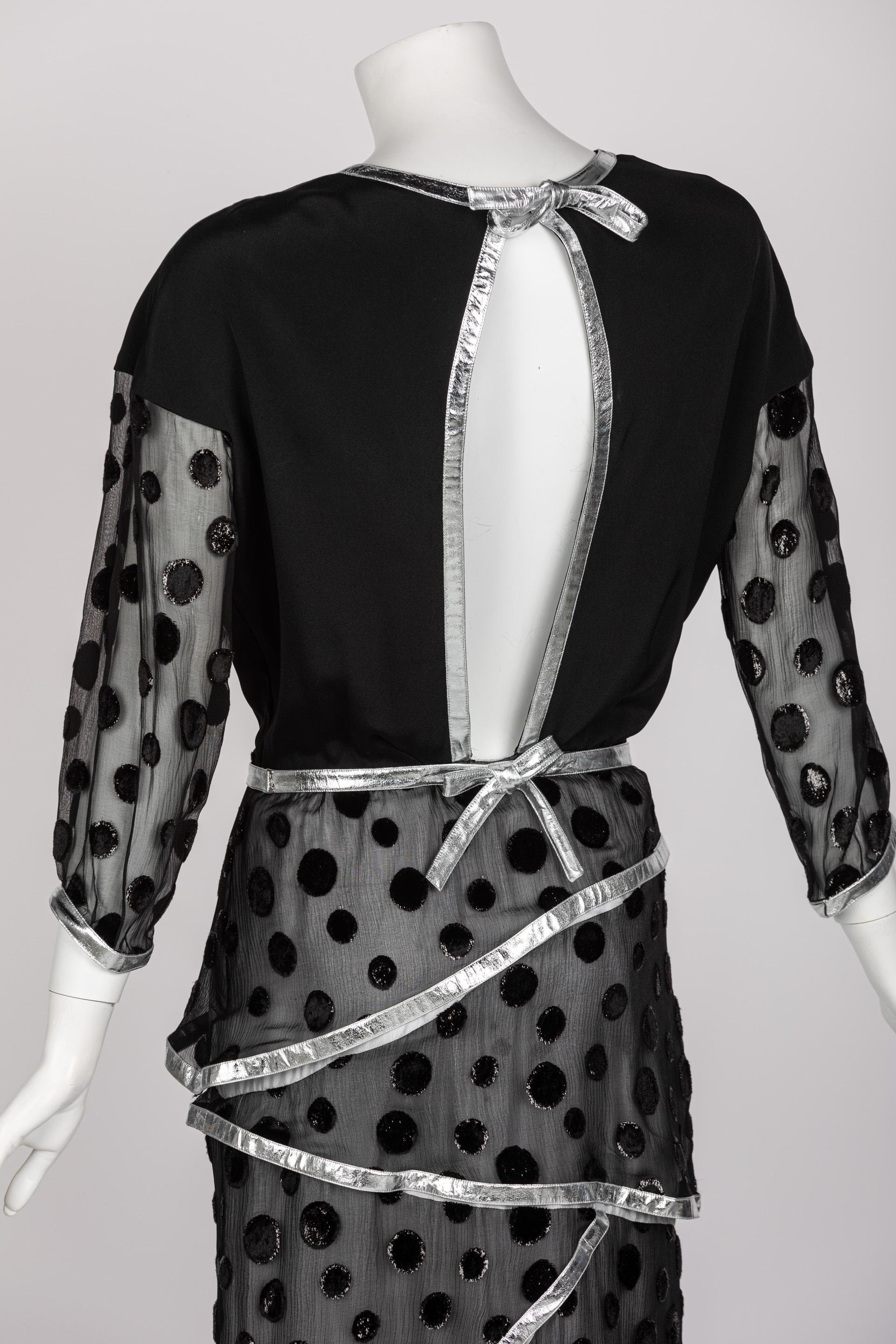 Courrèges Black Metallic Polka Dot Layered Maxi Dress, 1970s For Sale 1