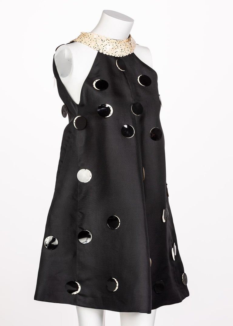 Courregès Black Silk Polka Dot Sequin Trapeze Mini Dress, 1960s at ...