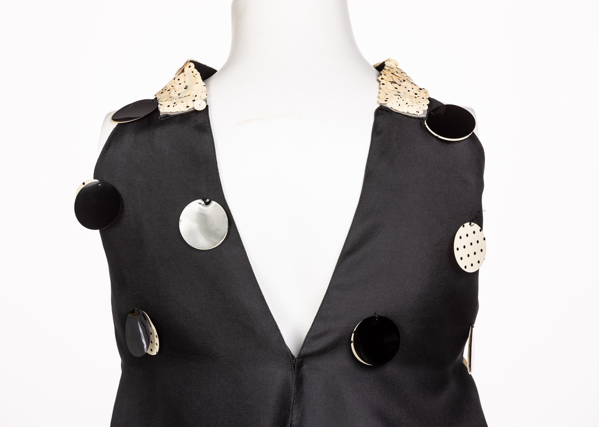 Courregès Black Silk Polka Dot Sequin Trapeze Mini Dress, 1960s 2