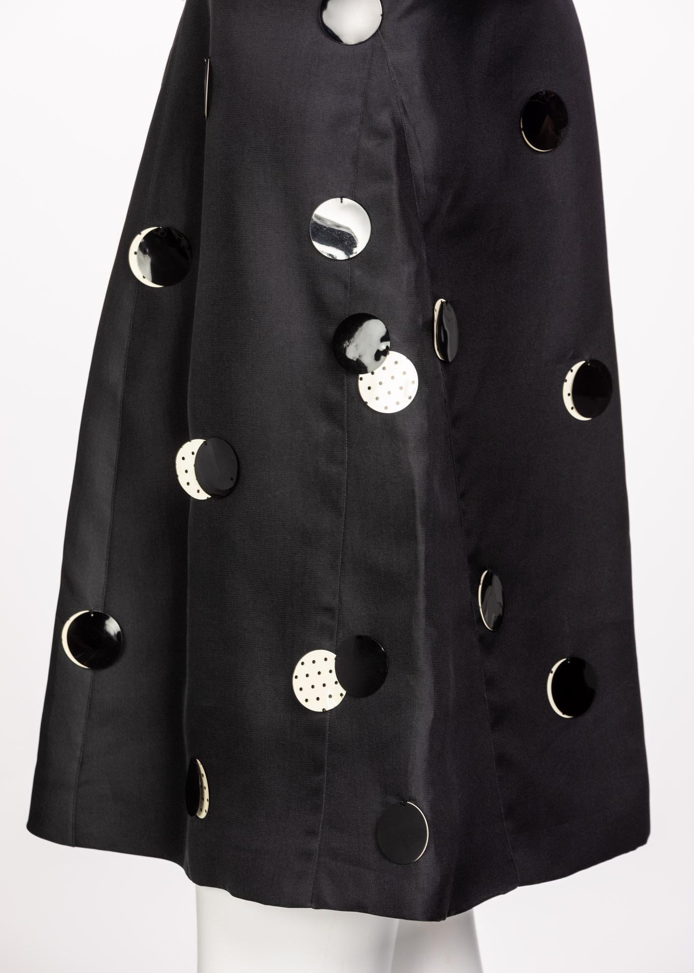 Courregès Black Silk Polka Dot Sequin Trapeze Mini Dress, 1960s 3