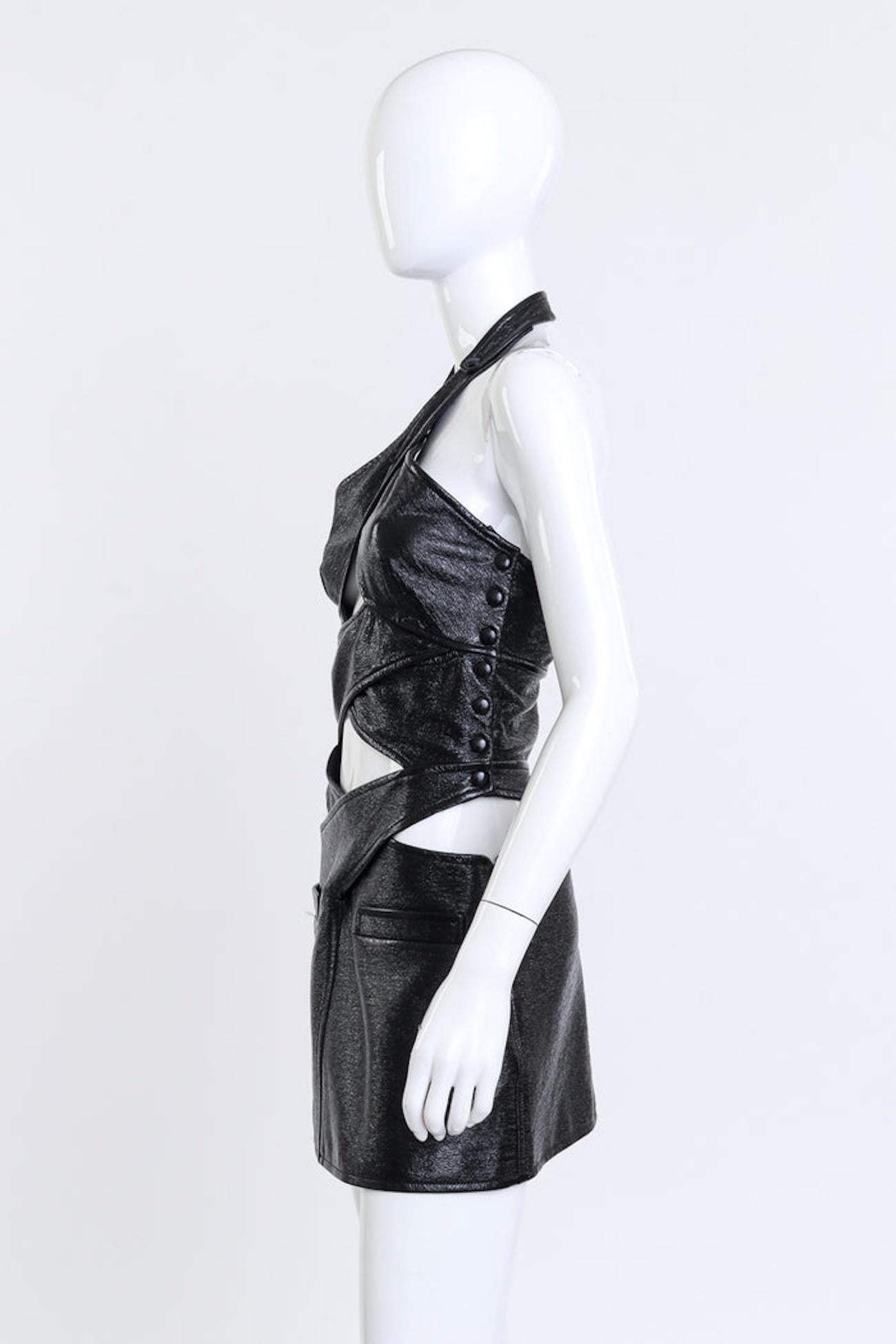Courrèges Black Textured Crisscross Vinyl Mini Dress (US 4) In Good Condition For Sale In Montreal, Quebec