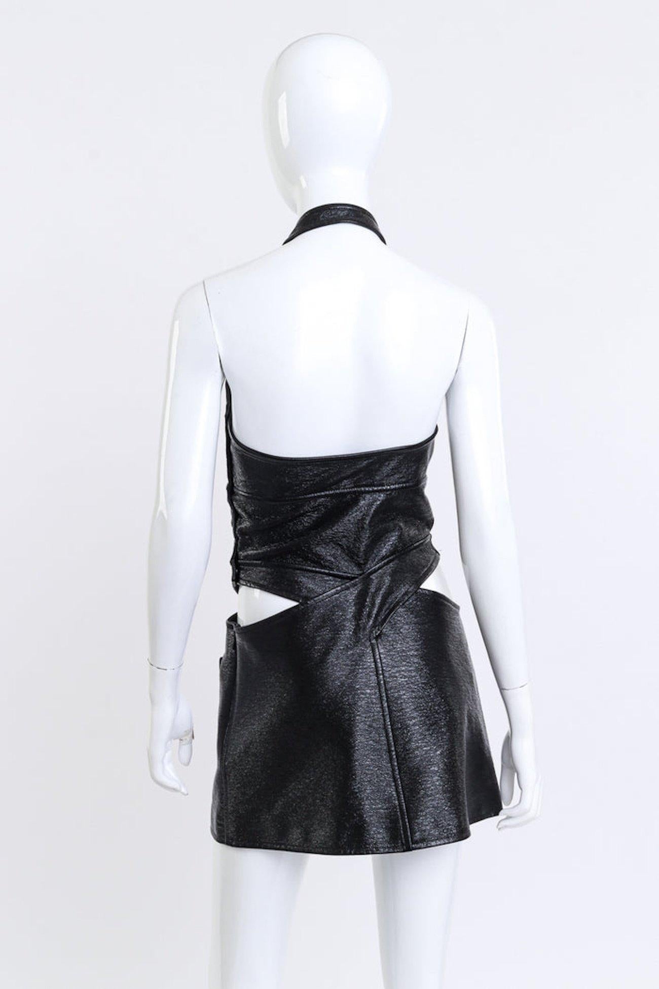 Women's Courrèges Black Textured Crisscross Vinyl Mini Dress (US 4) For Sale