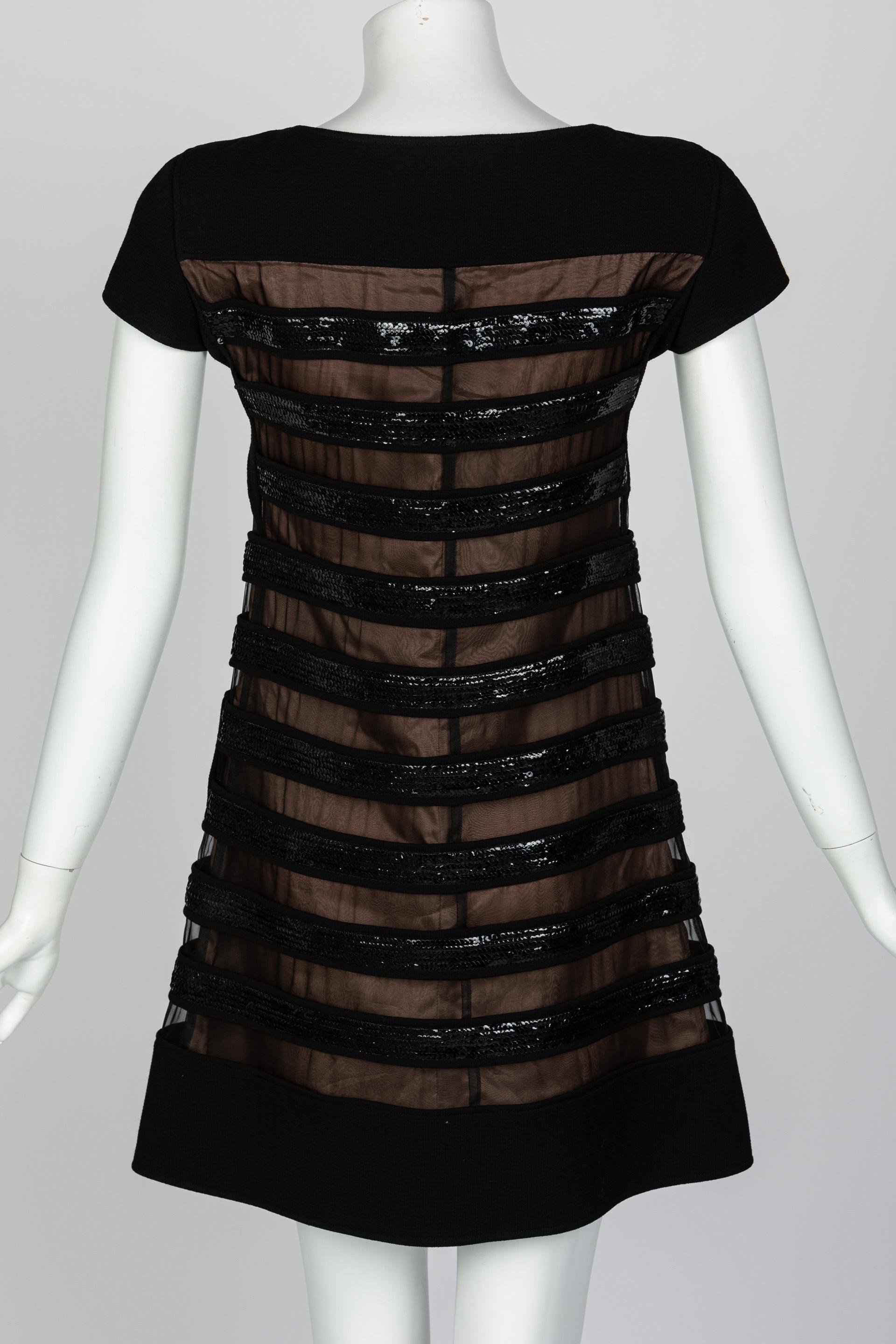 Women's  Courrèges Black Wool & Chiffon Sequin Zip Mod Mini Dress