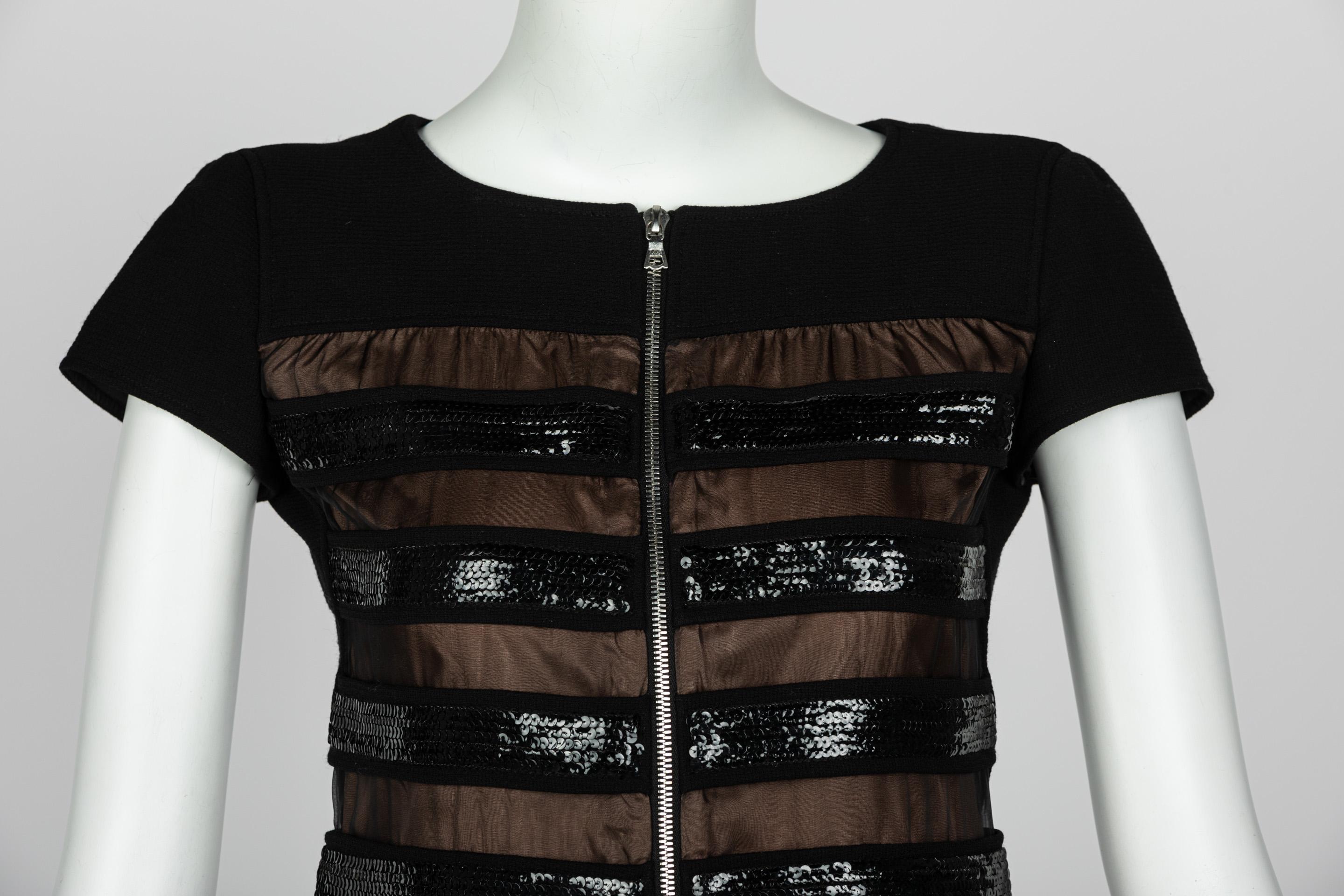 Courrèges Black Wool & Chiffon Sequin Zip Mod Mini Dress 1