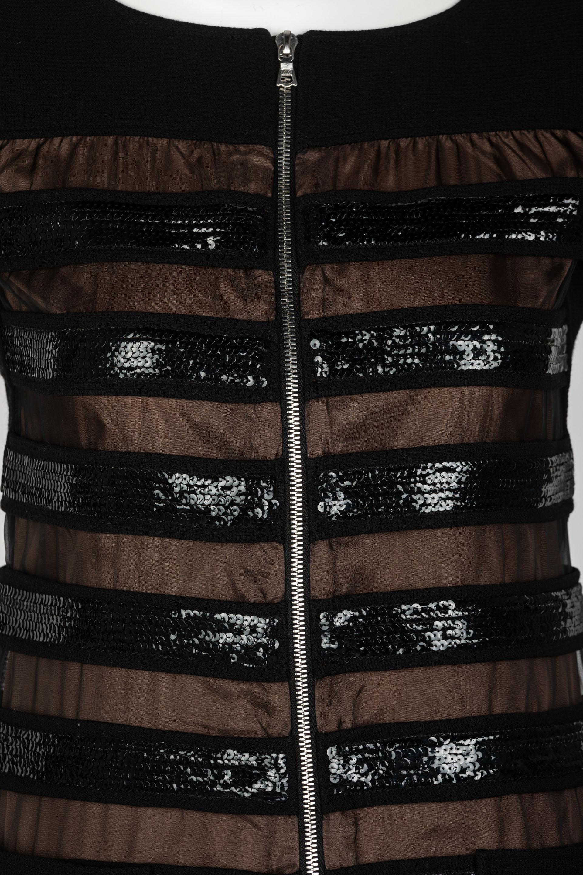  Courrèges Black Wool & Chiffon Sequin Zip Mod Mini Dress 3