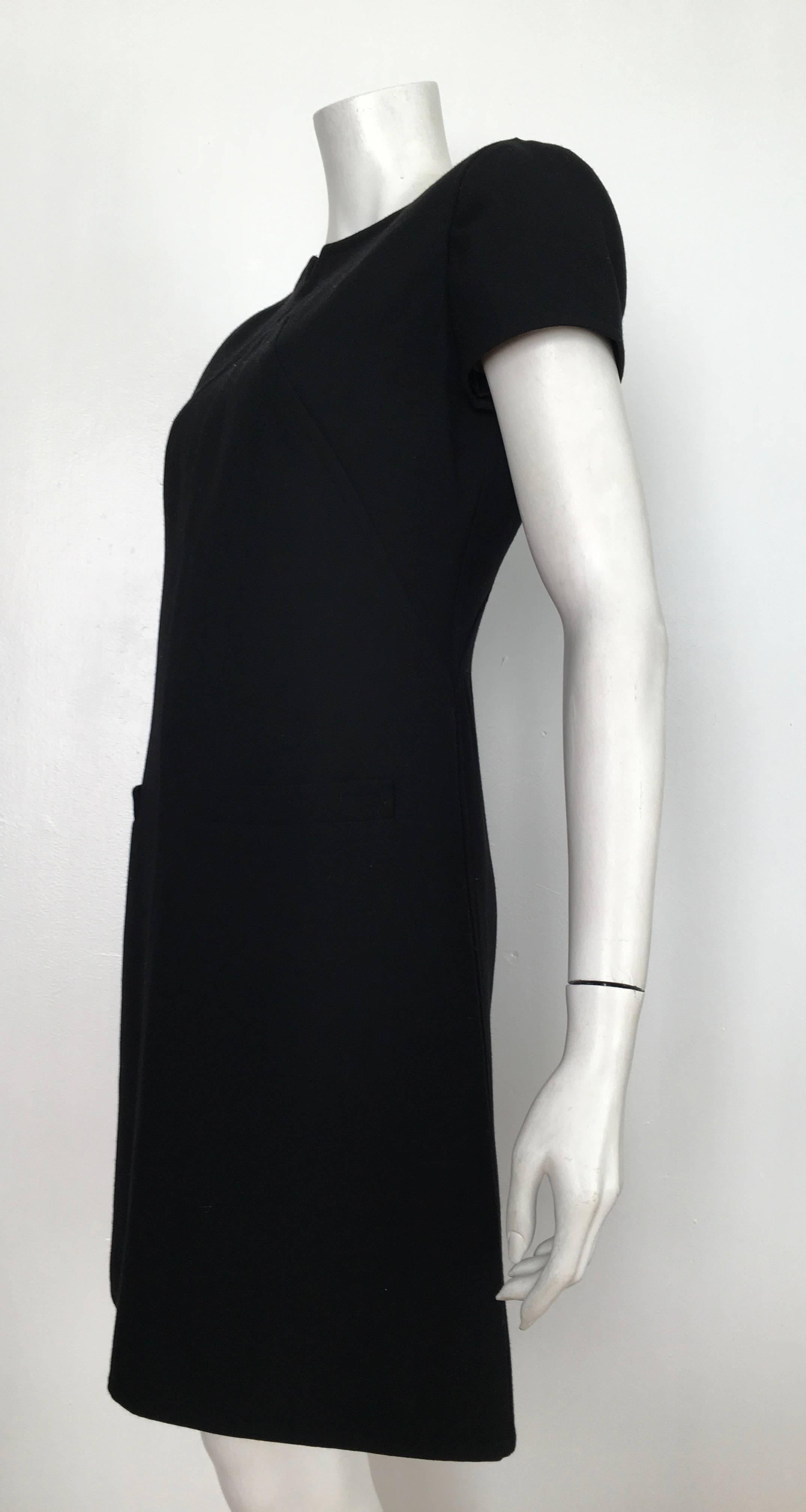 Courreges Black Wool Short Sleeve Dress with Pockets Size 8. 6