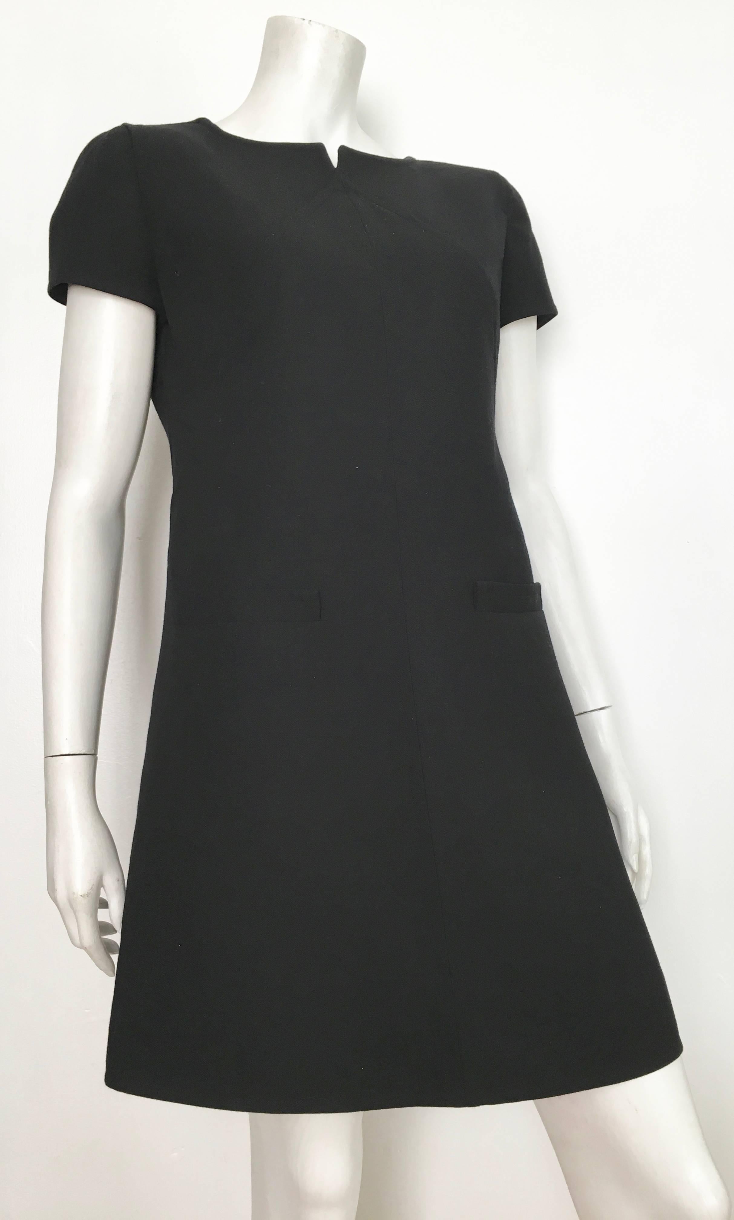 Courreges Black Wool Short Sleeve Dress with Pockets Size 8. 7