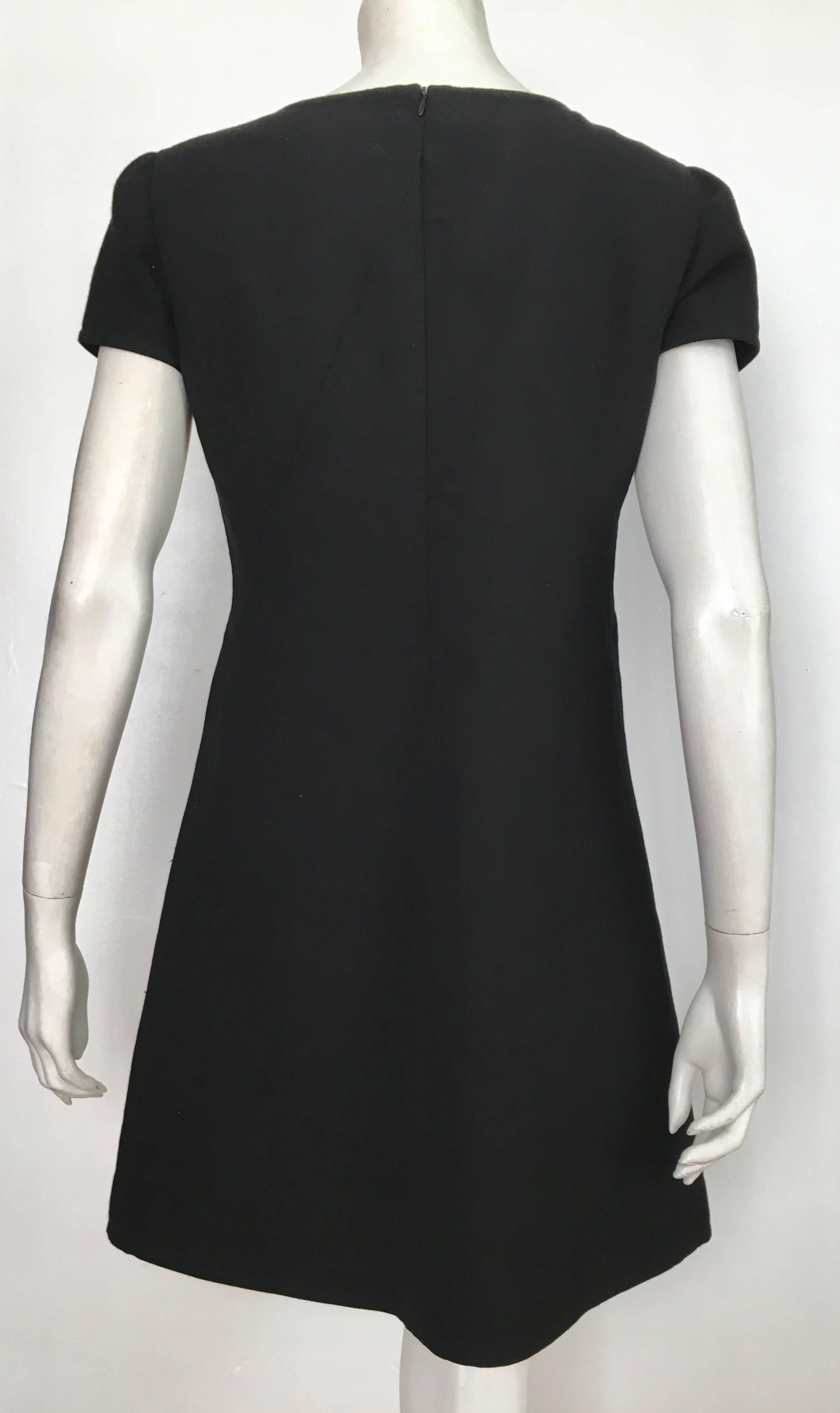 Courreges Black Wool Short Sleeve Dress with Pockets Size 8. 3