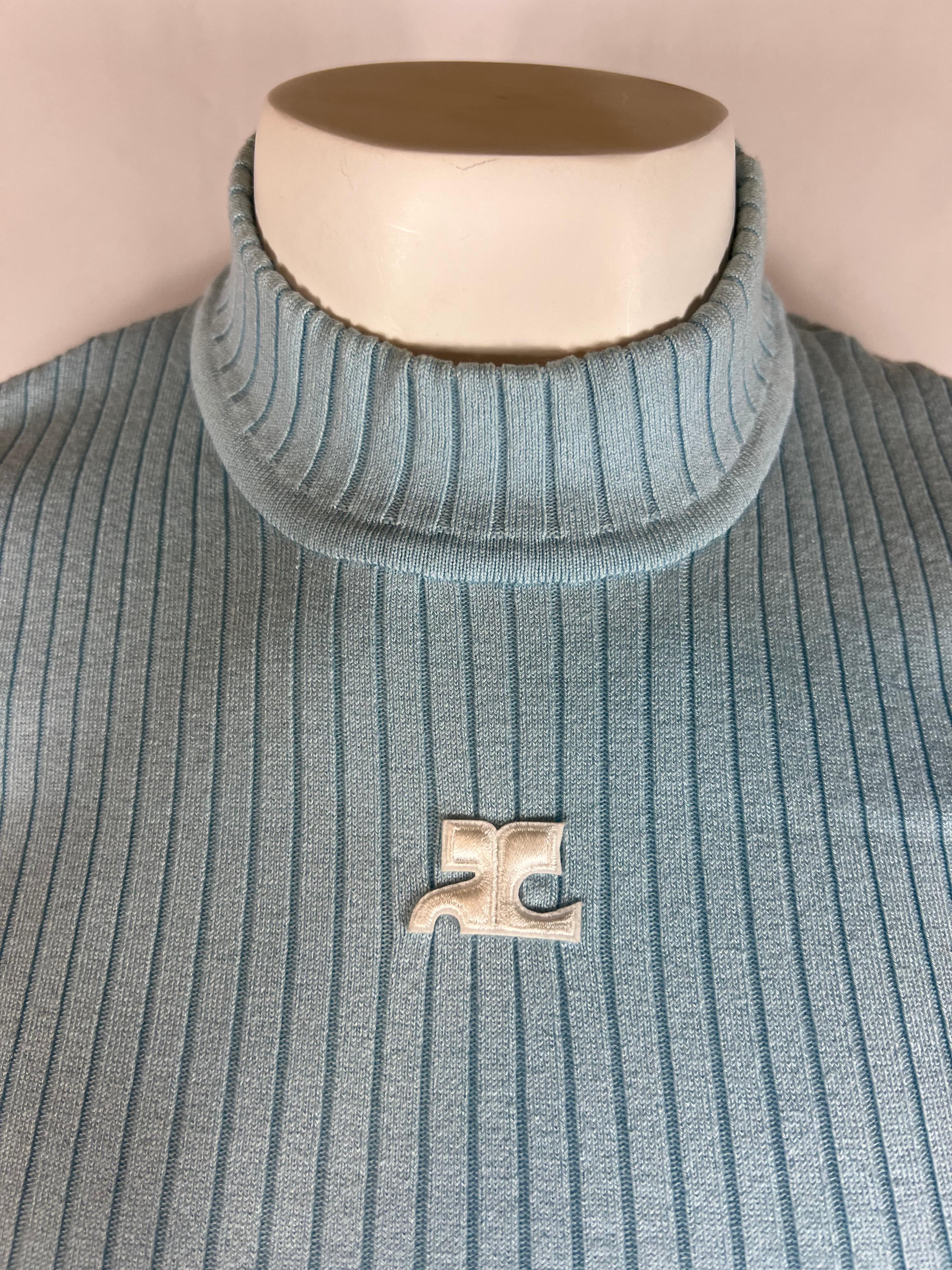 Gray Courreges Paris Light Blue Top, Size 2 For Sale