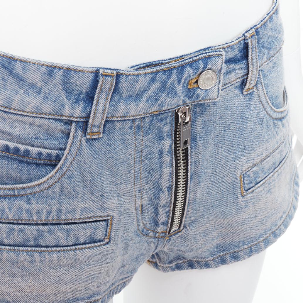 COURREGES blue washed denim zip multi pocket micro shorts 26