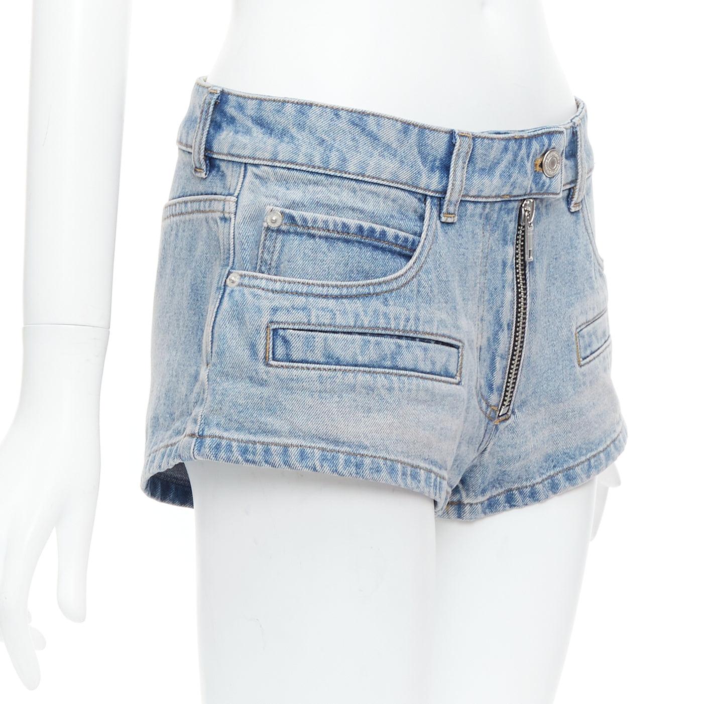Blue COURREGES blue washed denim zip multi pocket micro shorts 26
