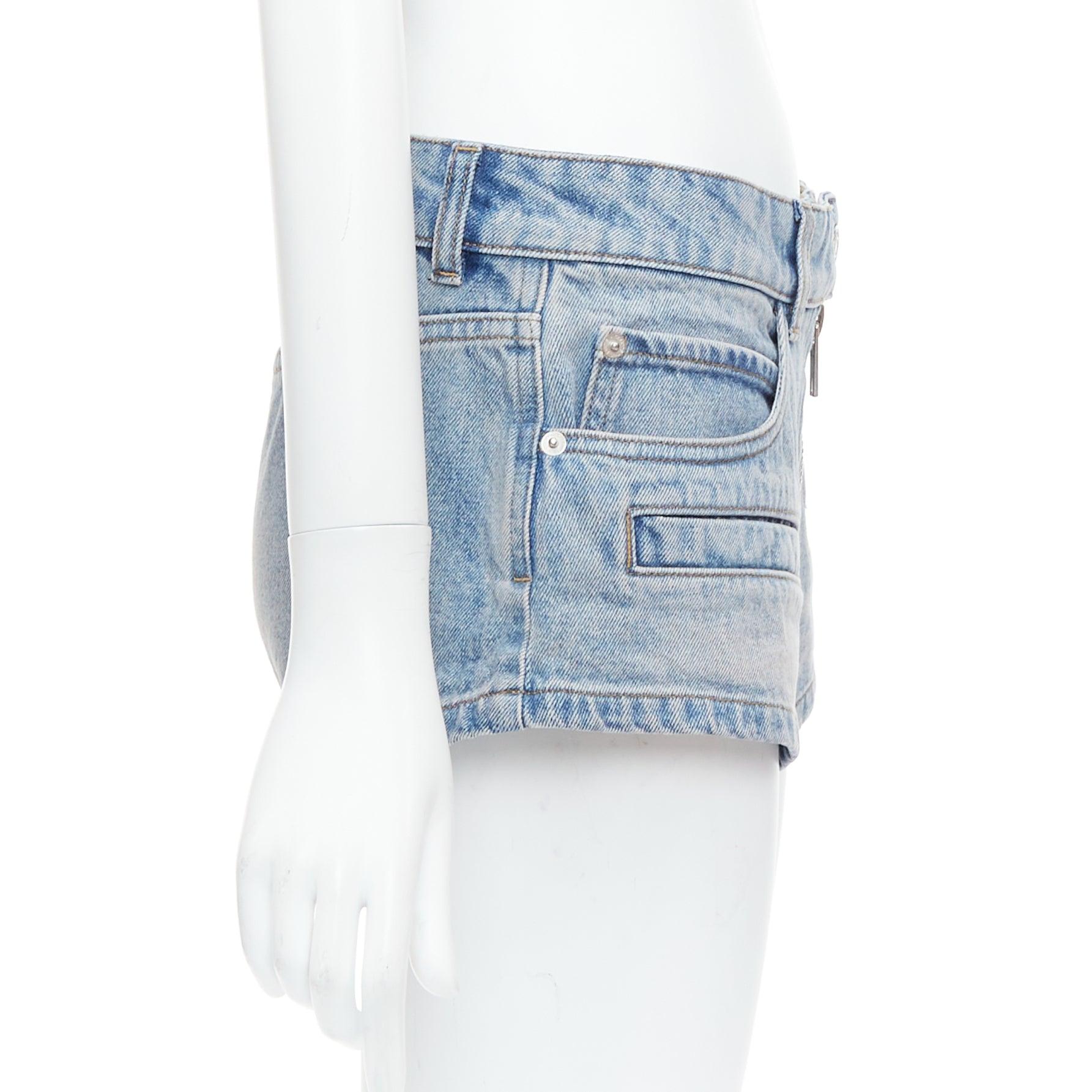 COURREGES blue washed denim zip multi pocket micro shorts 26