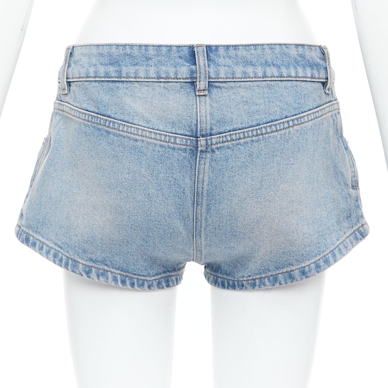 Women's COURREGES blue washed denim zip multi pocket micro shorts 26