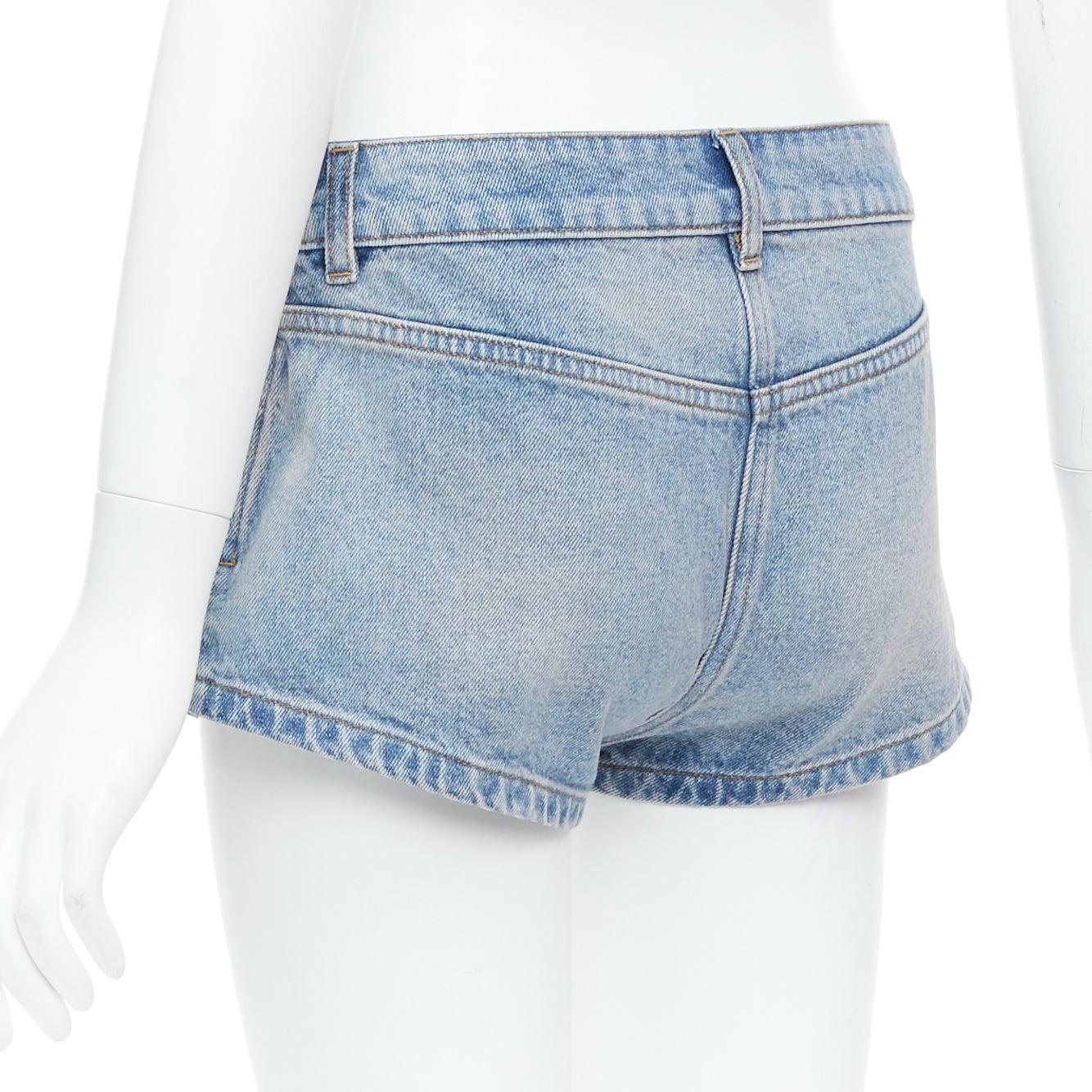 COURREGES blue washed denim zip multi pocket micro shorts 26
