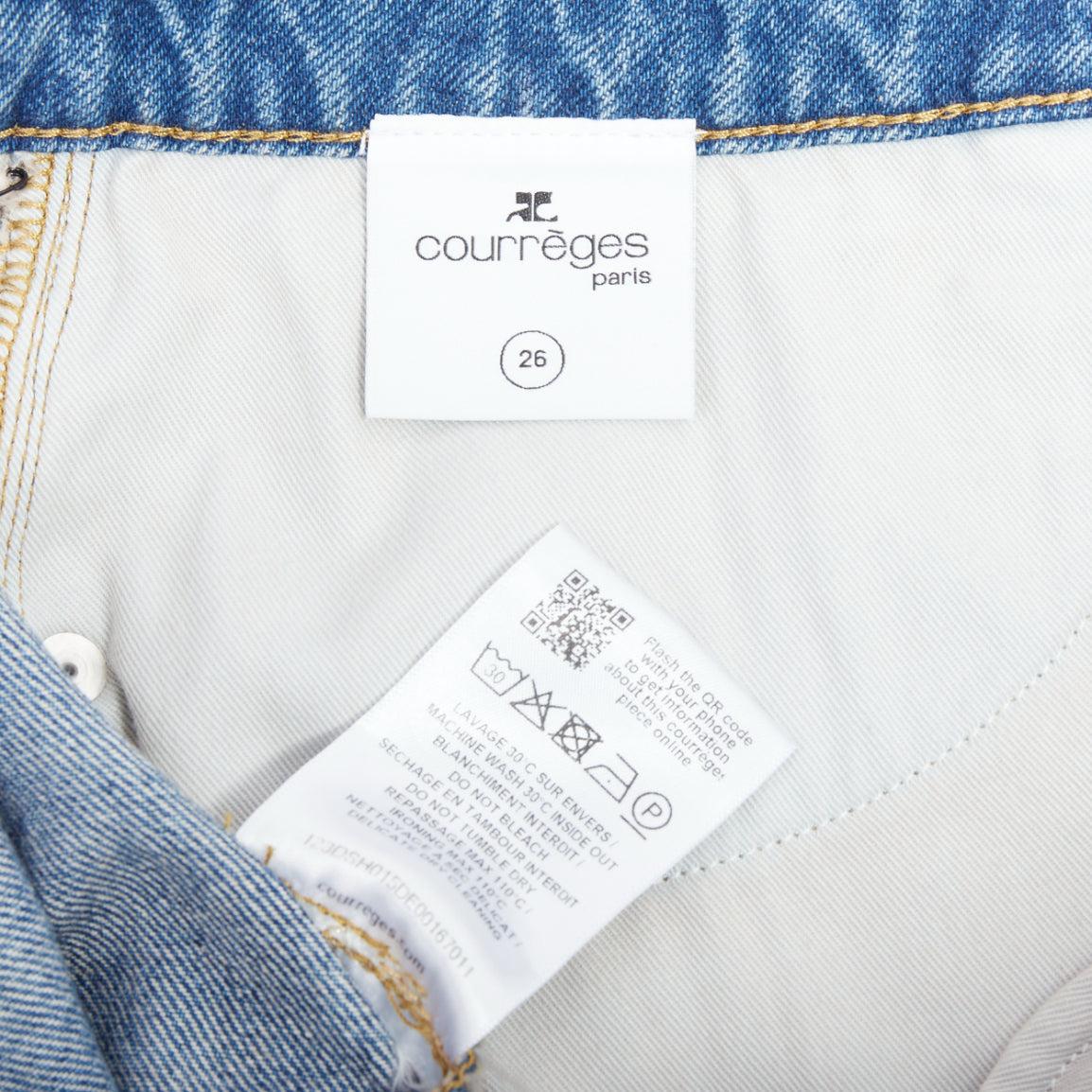 COURREGES blue washed denim zip multi pocket micro shorts 26