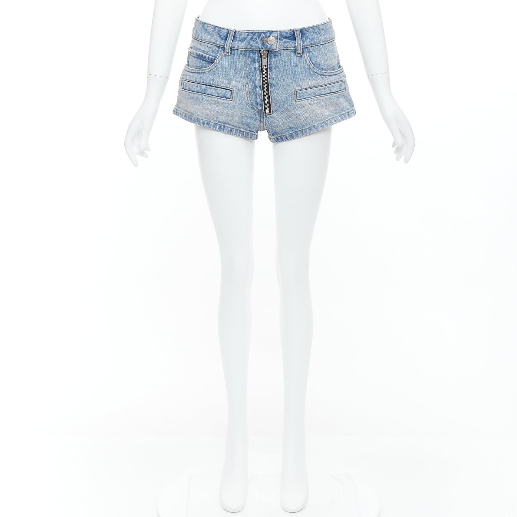COURREGES blue washed denim zip multi pocket micro shorts 26