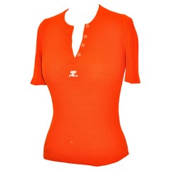 Camiseta de punto con mezcla de algodón Courreges Bold Tangerine with Signature Logo Patch