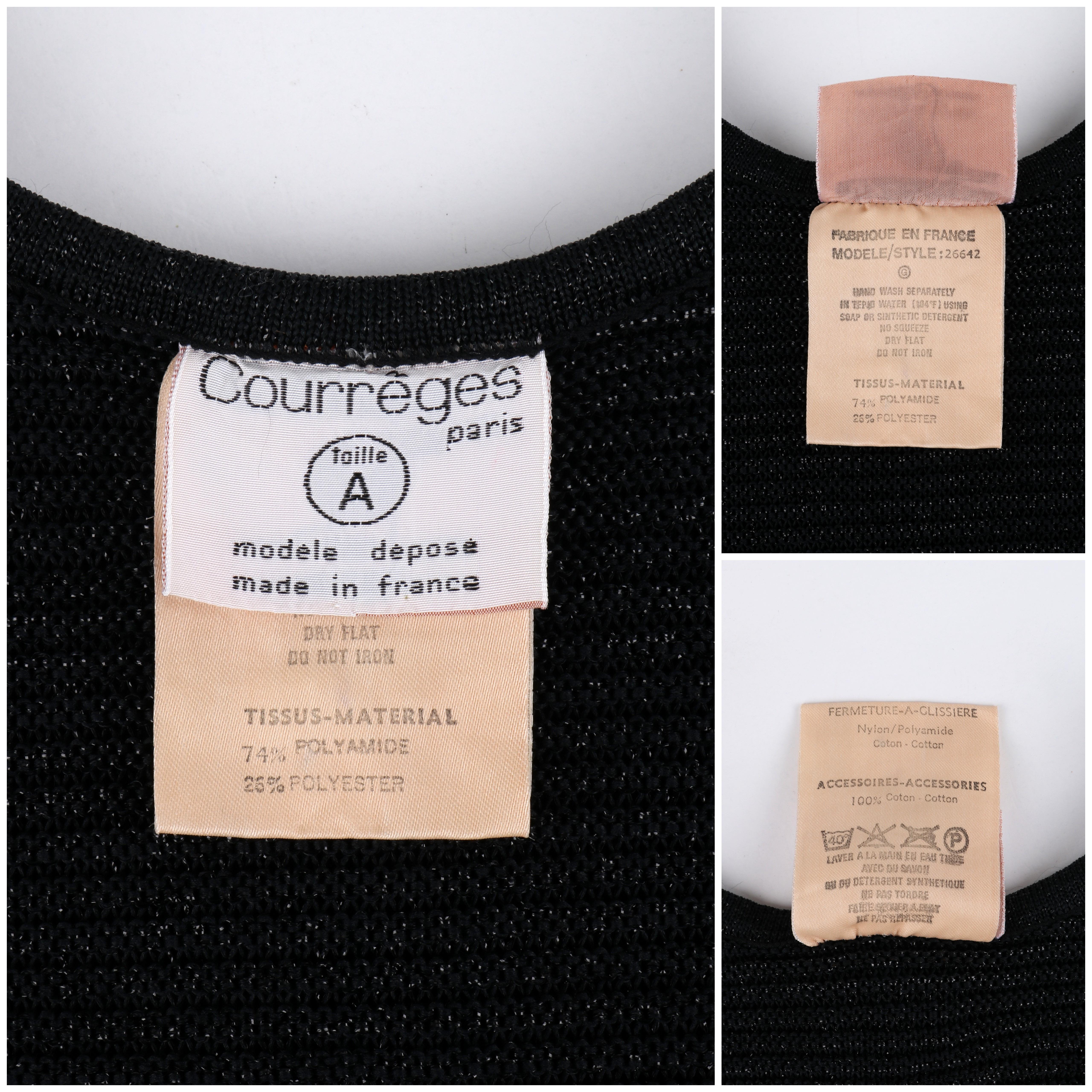 COURREGES c.1960s Schwarzer glänzender Strickpullover ohne Ärmel mit Reißverschluss im Angebot 7