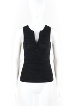 COURREGES c.1960s Black Sparkle Sheen Knit Zip-Up Sleeveless Sweater Top