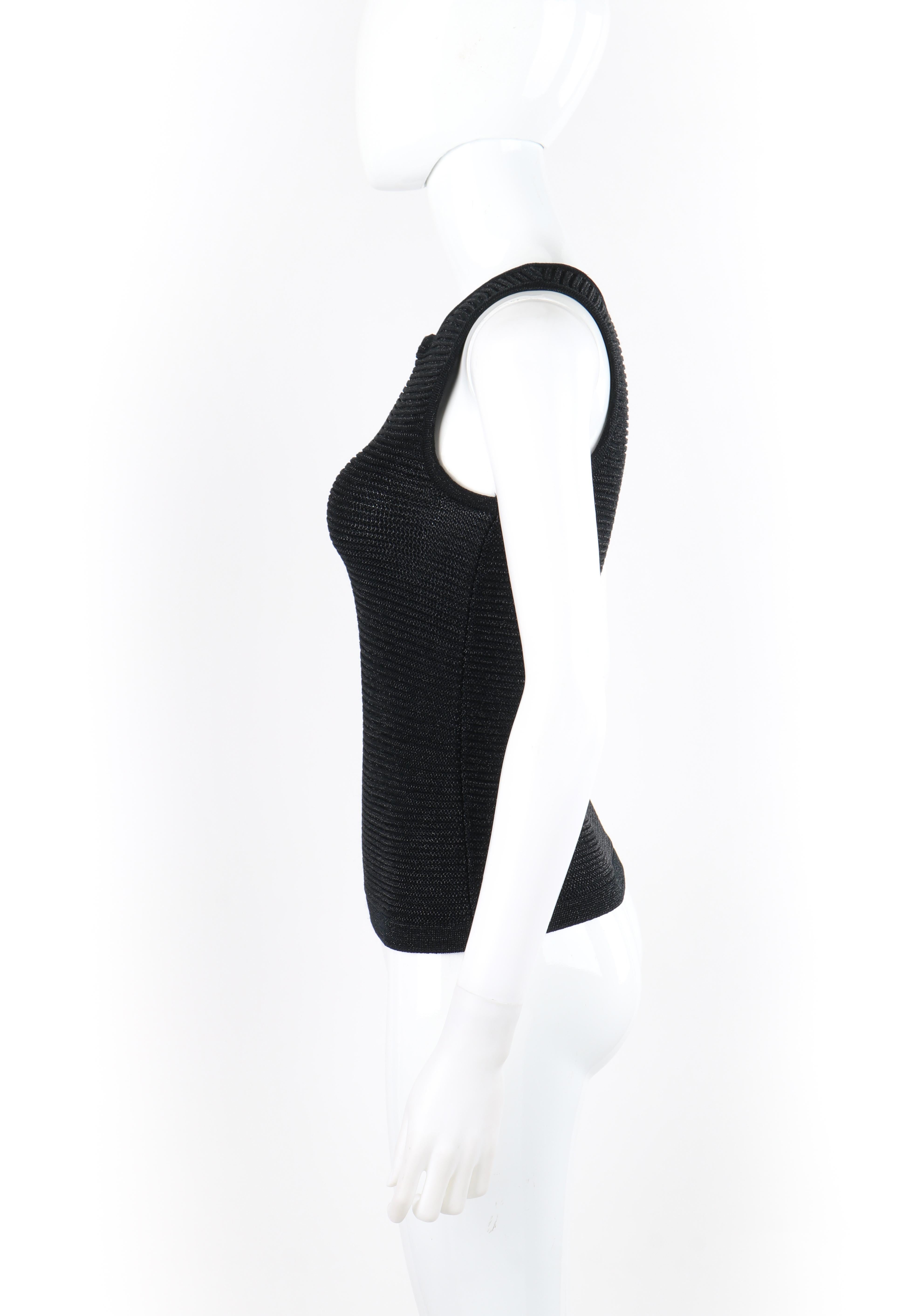 COURREGES c.1960s Black Sparkle Sheen Knit Zip-Up Sleeveless Sweater Top For Sale 1