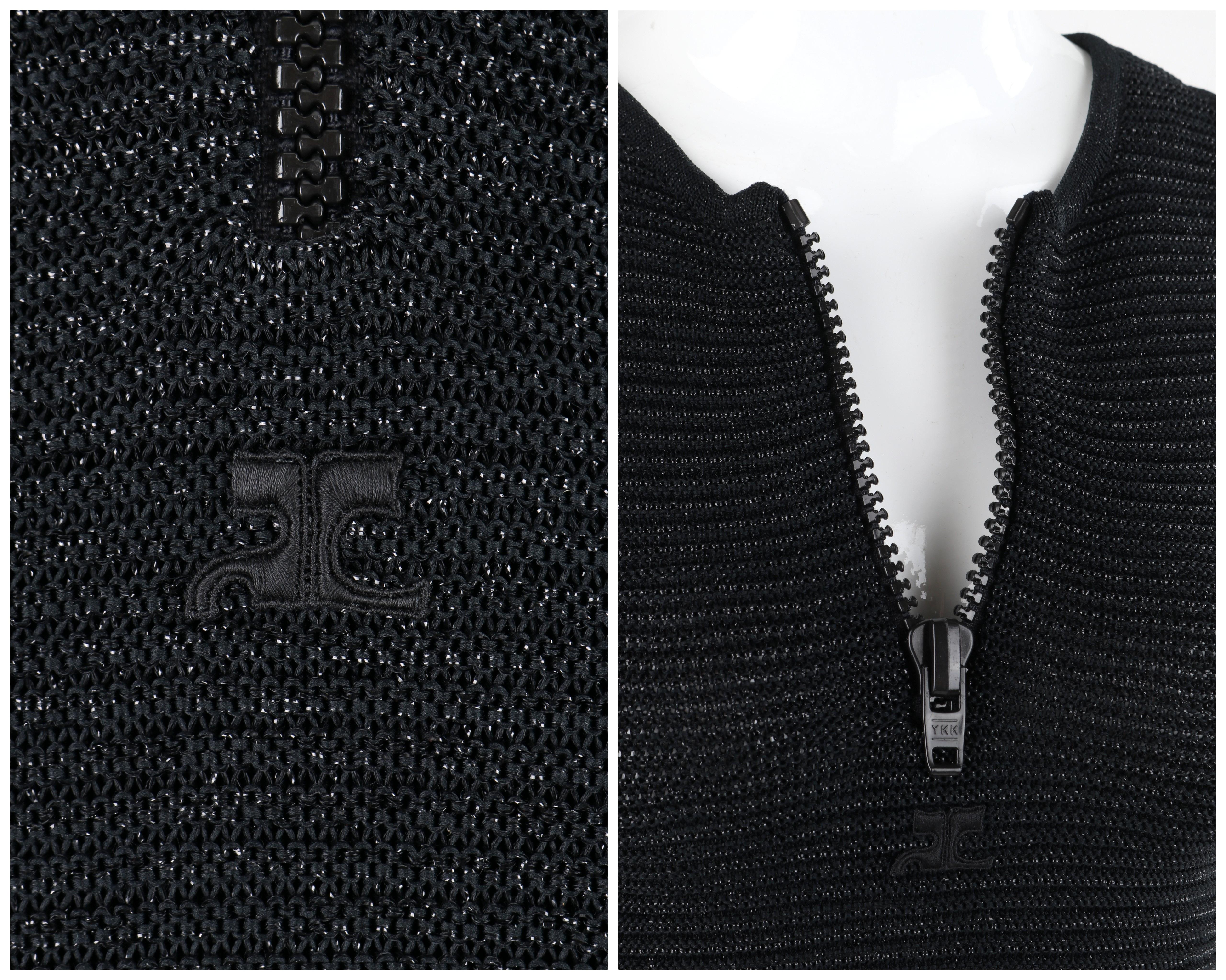 COURREGES c.1960s Black Sparkle Sheen Knit Zip-Up Sleeveless Sweater Top For Sale 2