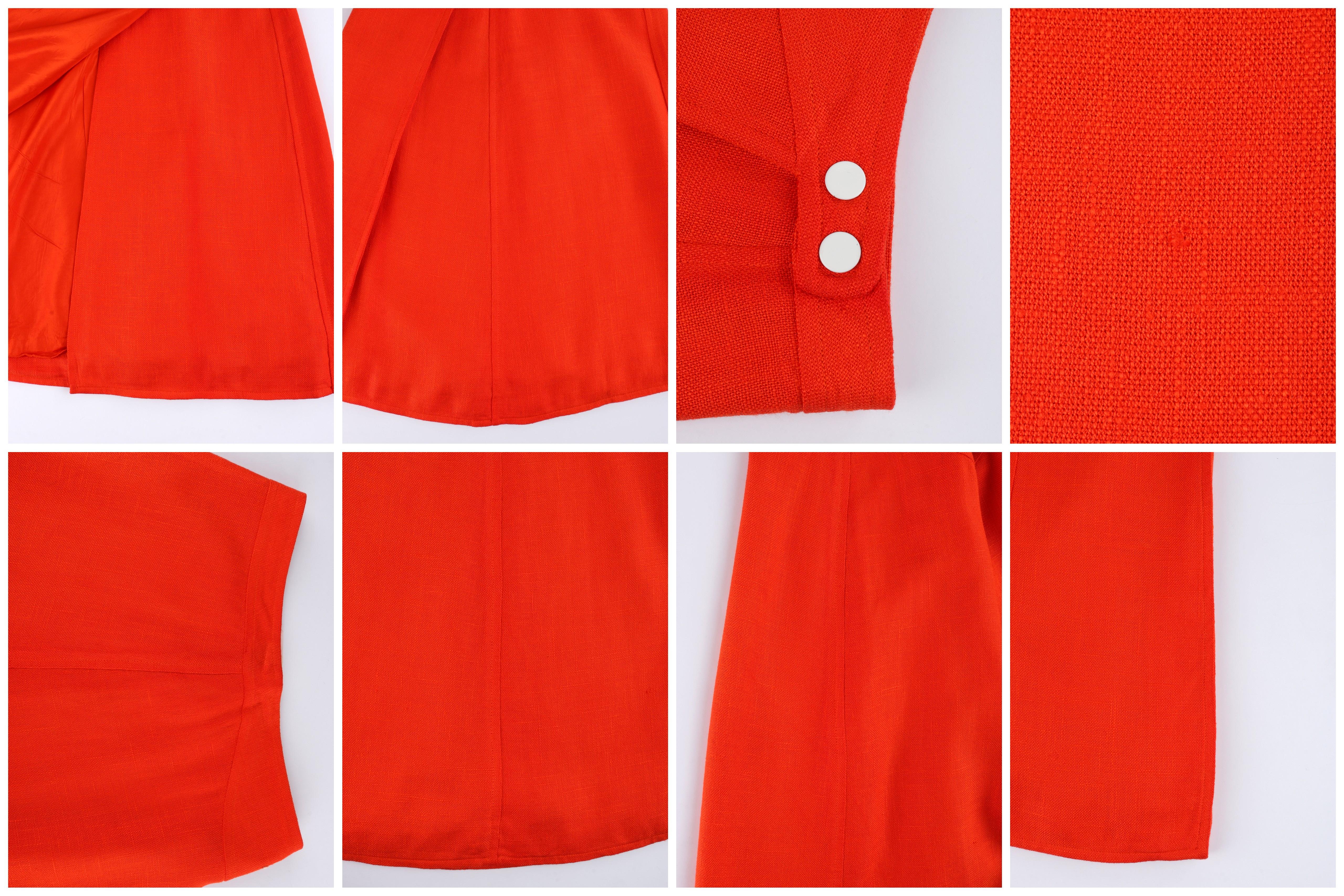 COURREGES c.1960’s Orange White Signature Logo Snap Button Up A-Line Wrap Skirt 3