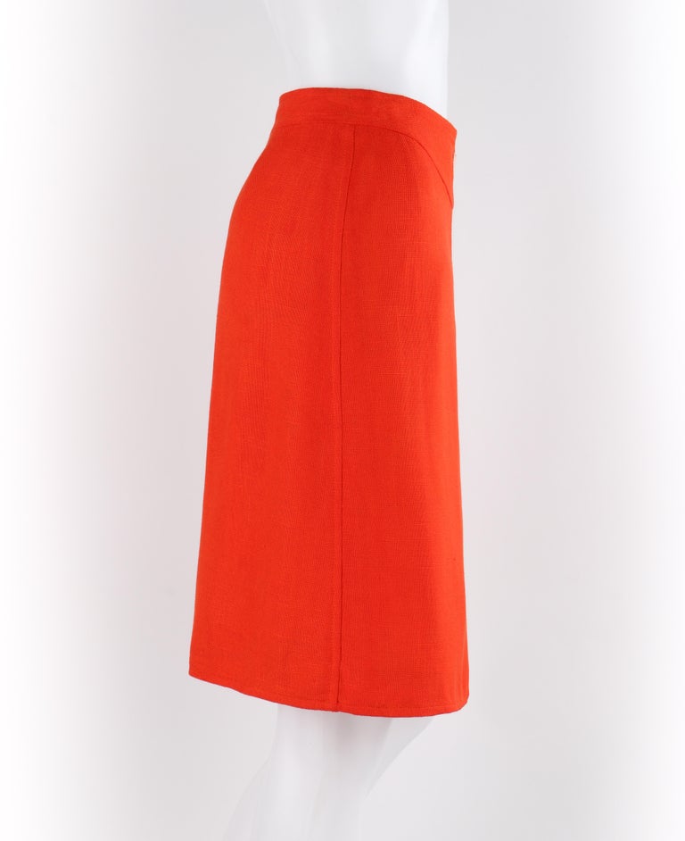 COURREGES c.1960’s Orange White Signature Logo Snap Button Up A-Line Wrap Skirt In Good Condition For Sale In Thiensville, WI