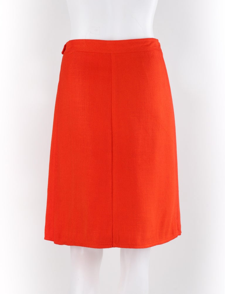Women's COURREGES c.1960’s Orange White Signature Logo Snap Button Up A-Line Wrap Skirt For Sale