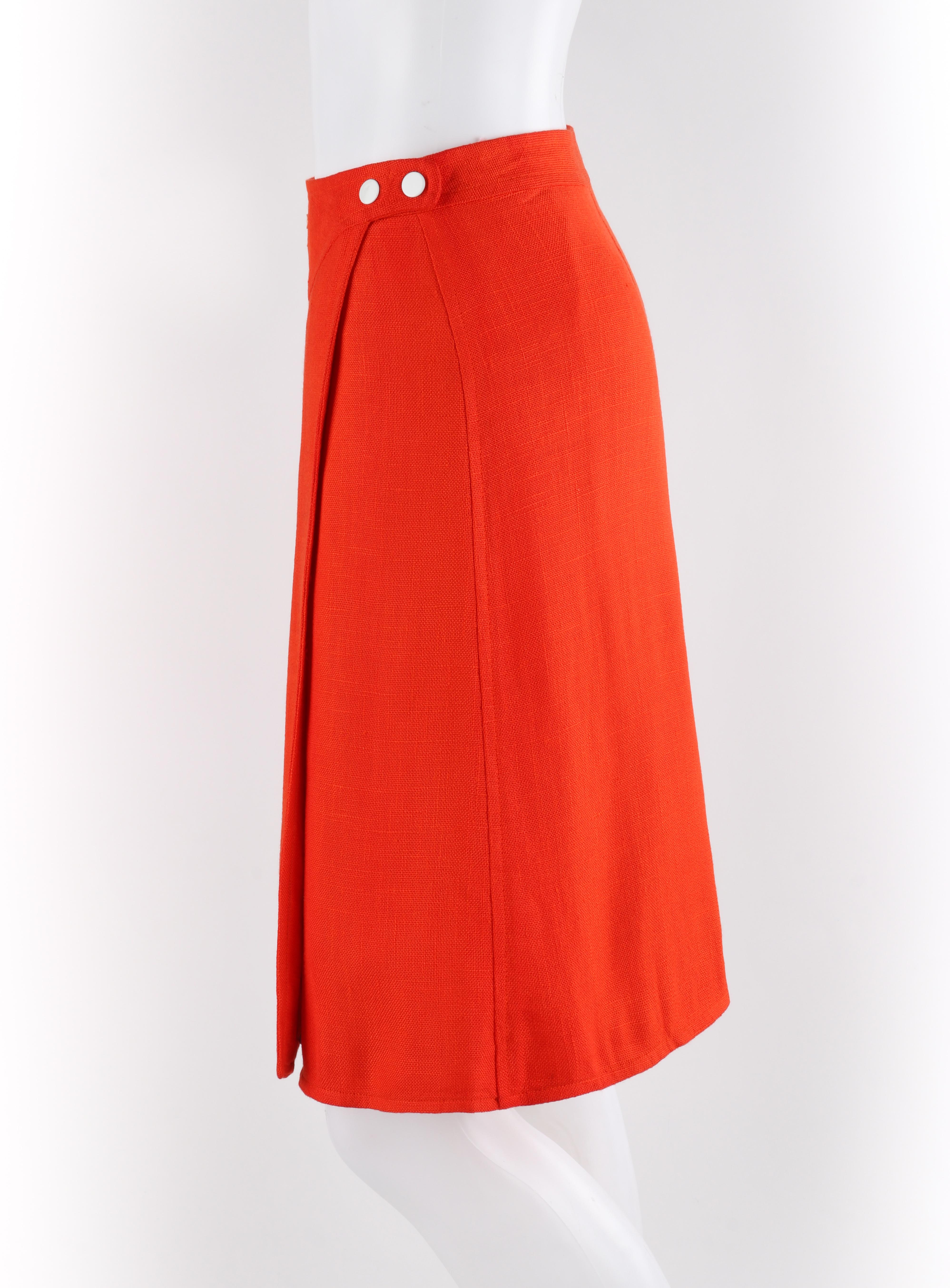 Red COURREGES c.1960’s Orange White Signature Logo Snap Button Up A-Line Wrap Skirt