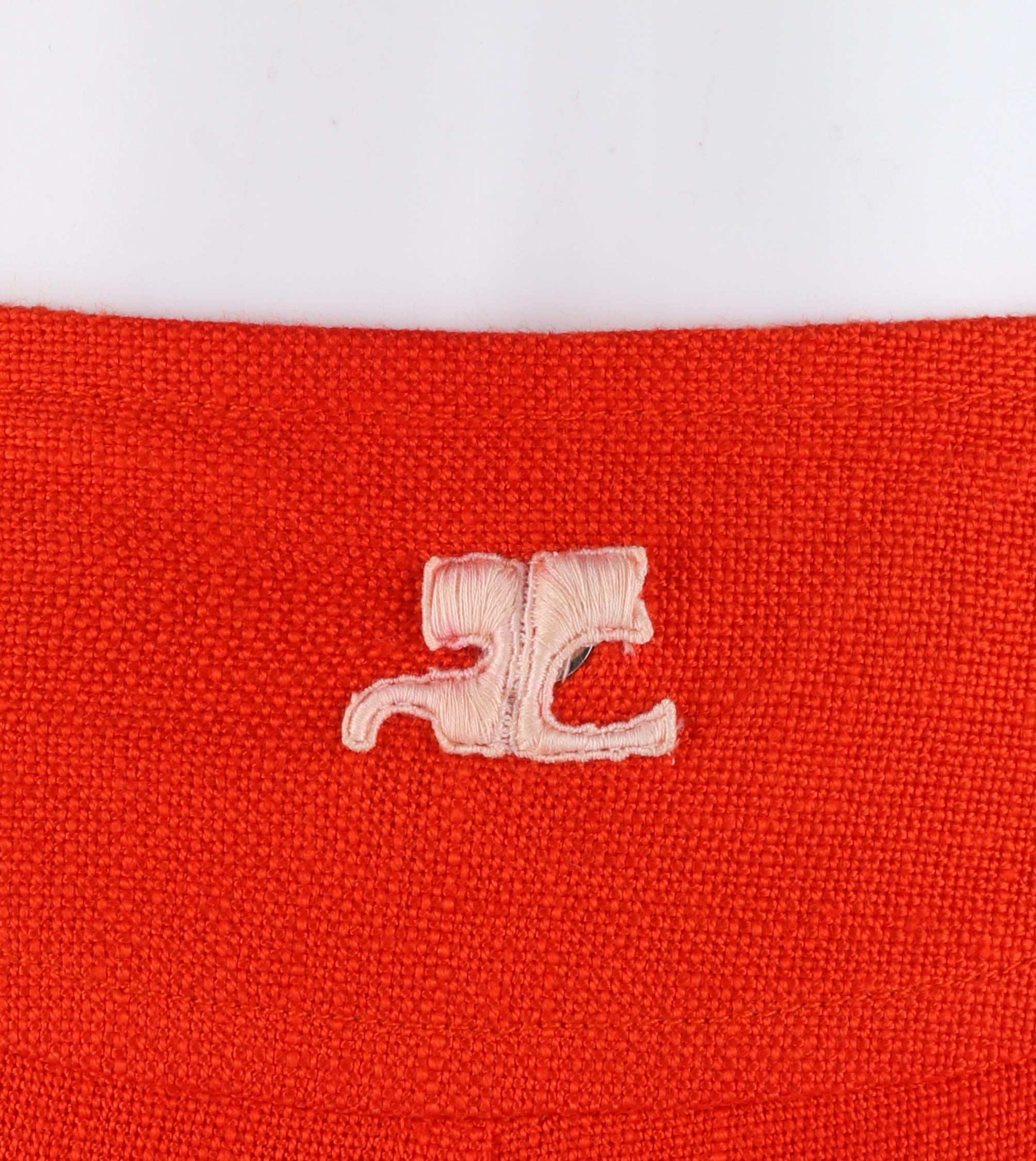 Women's COURREGES c.1960’s Orange White Signature Logo Snap Button Up A-Line Wrap Skirt