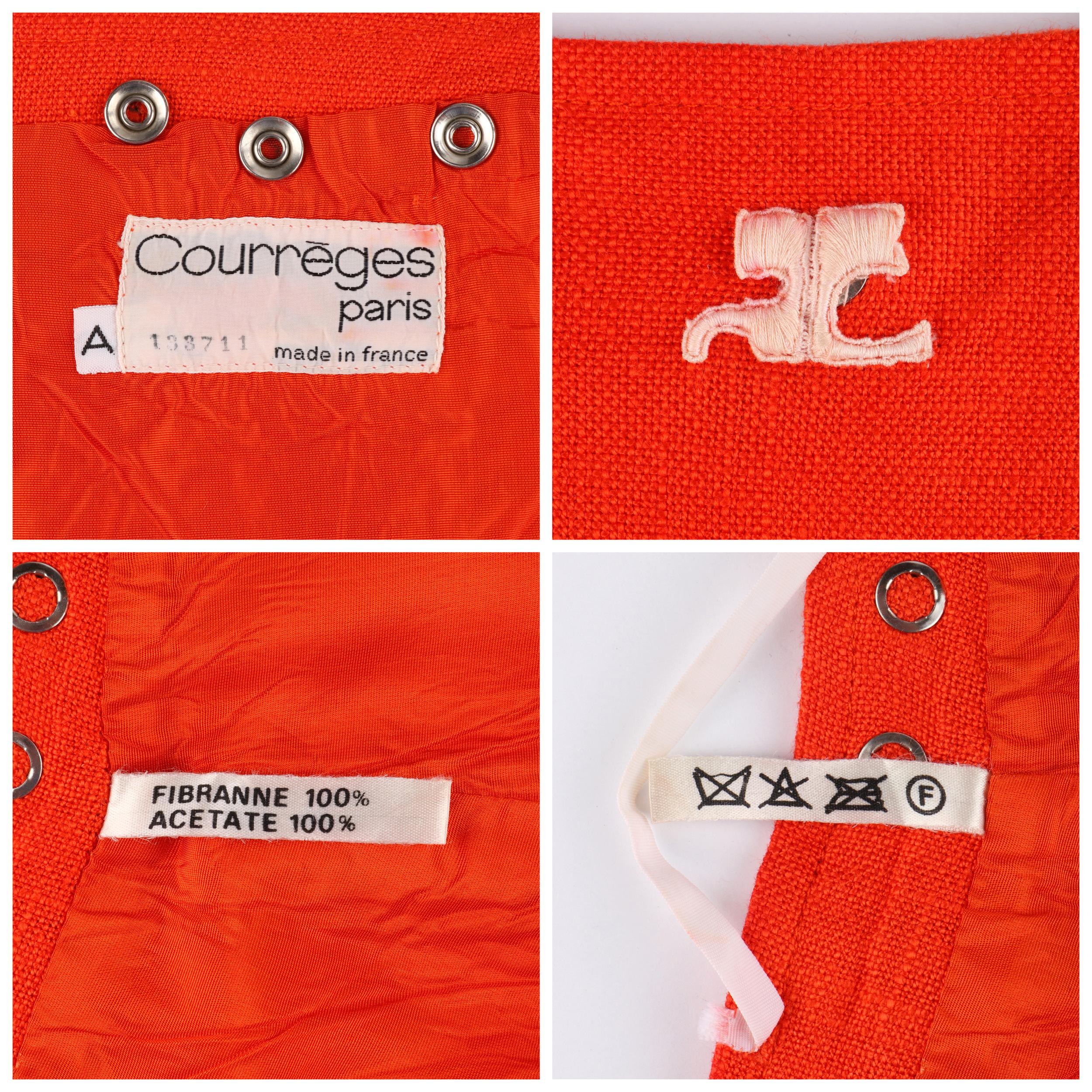 COURREGES c.1960’s Orange White Signature Logo Snap Button Up A-Line Wrap Skirt 1