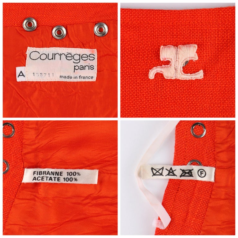 COURREGES c.1960’s Orange White Signature Logo Snap Button Up A-Line Wrap Skirt For Sale 4